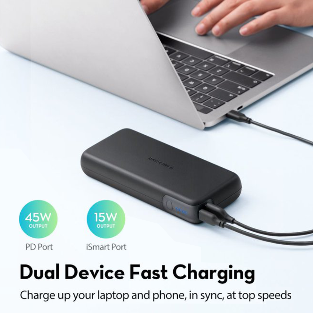 Pin Sạc Dự Phòng Laptop, Macbook, Điện Thoại RAVPower 20000mAh In/Out Type-C QC 3.0 + PD 60W- RP-PB201 - Hàng Chính Hãng - Đen