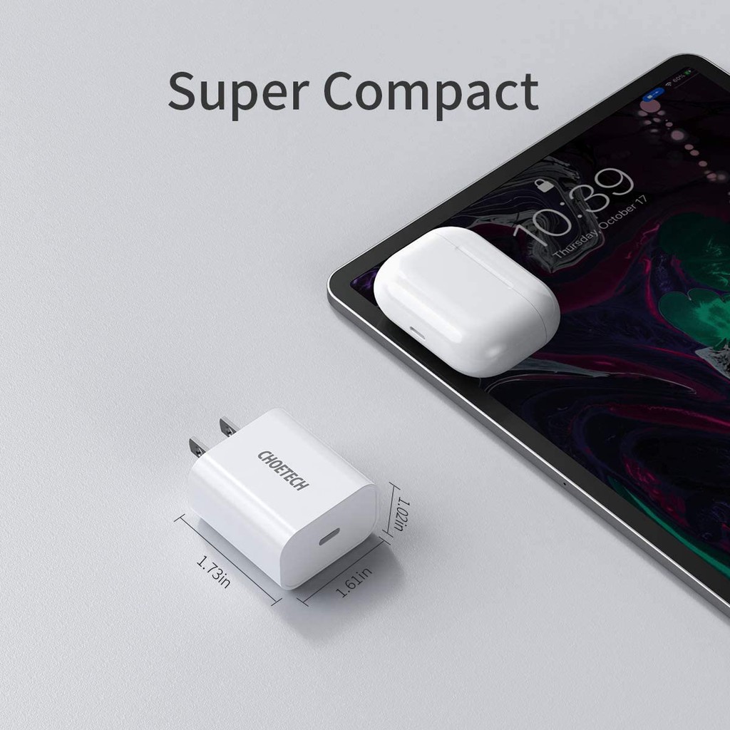 Adapter Củ Sạc CHOETECH PD 20W Chuyên Sạc Nhanh iPhone, iPad, Oppo, Xiaomi chống cháy nổ, PD5005 - Hàng Chính Hãng