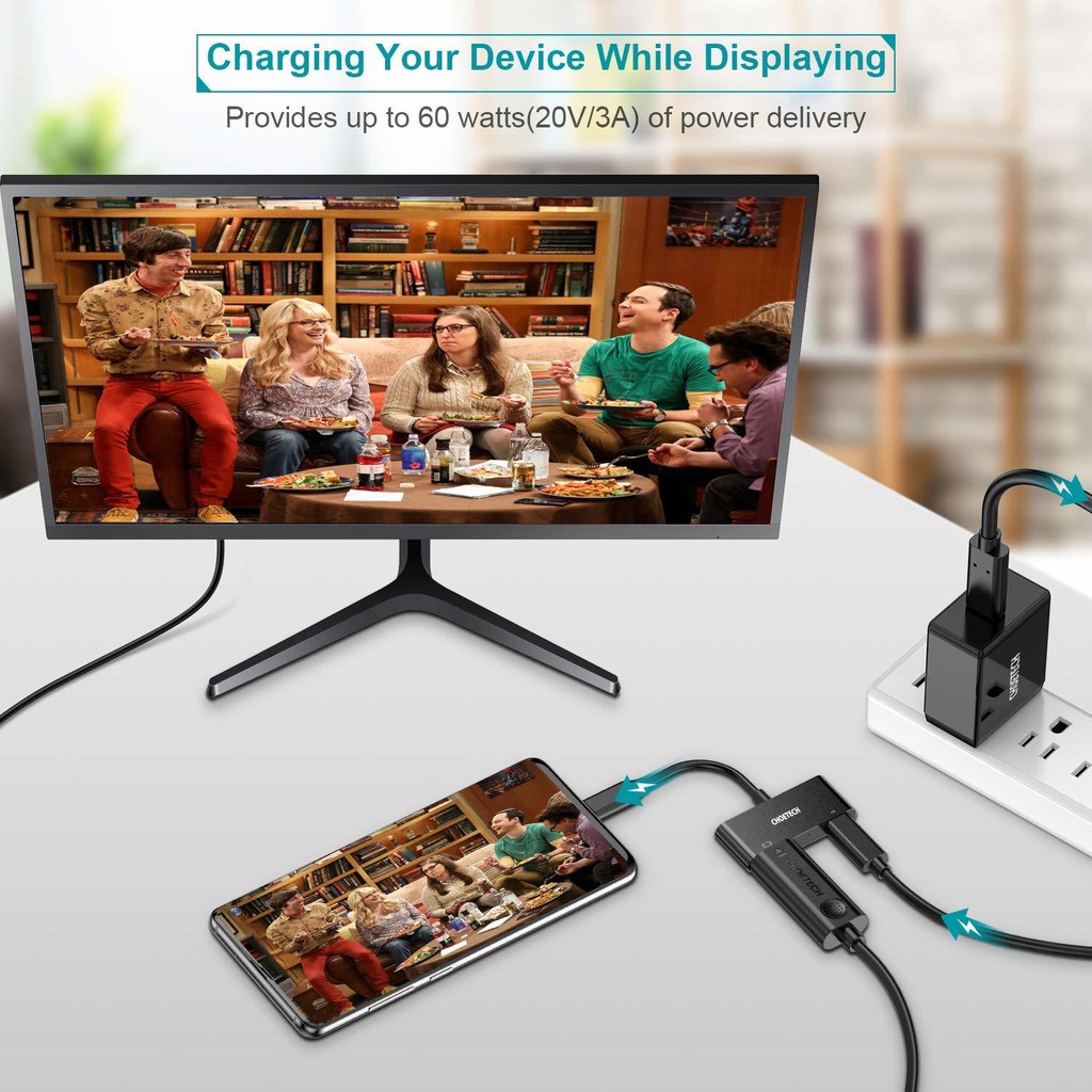 Hub Adapter Chuyển Đổi 2 Cổng USB Type C To HDMI 4K 60Hz Và PD 60W Dài 1.8M CHOETECH HUB-M03 - Hàng Chính Hãng