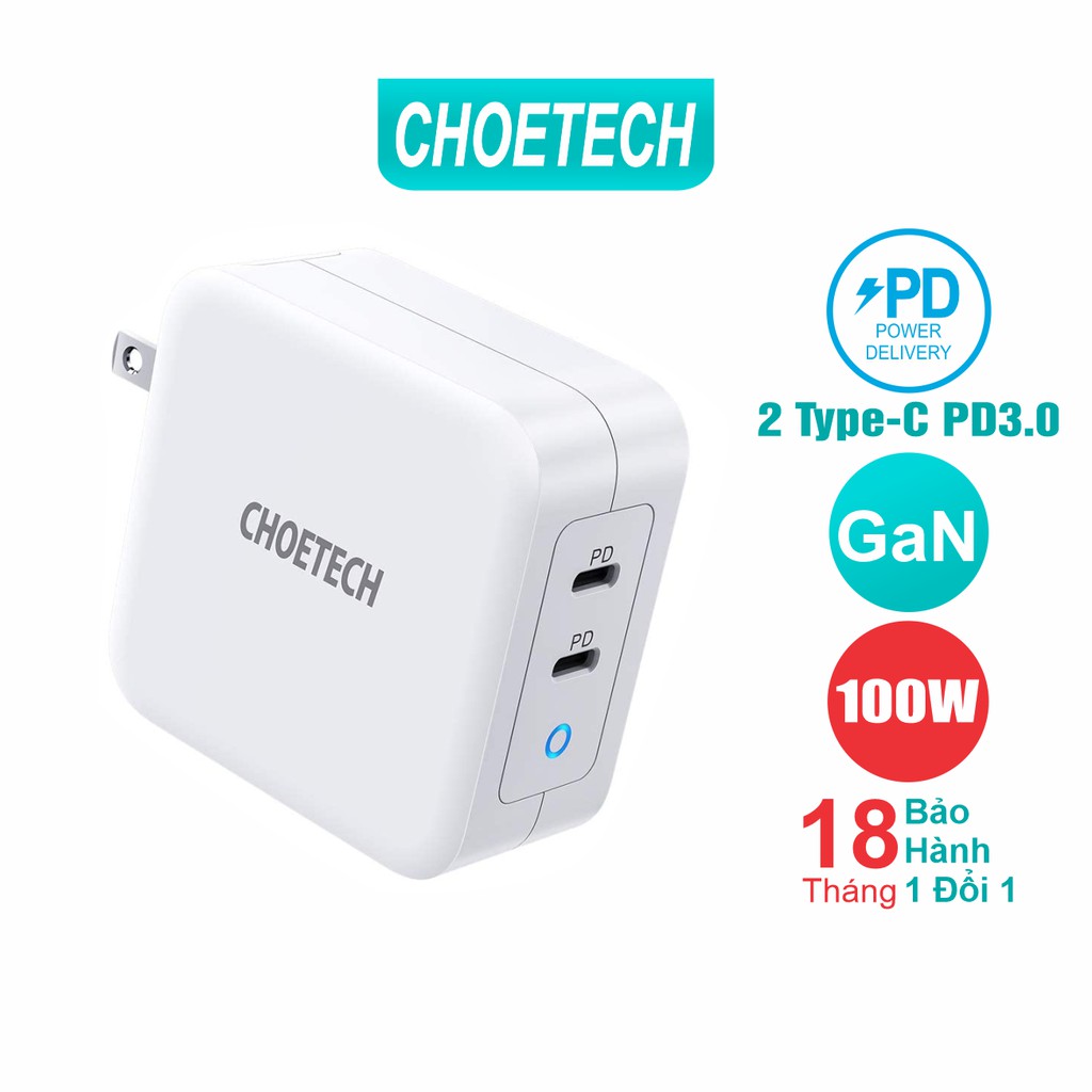 Adapter Củ Sạc Điện Thoại Laptop 100W CHOETECH PD6008 GaN PD 100W - 145 Bạch Đằng, Phường Tân Sơn Hòa, Thành Phố Hồ Chí Minh (145 Bạch Đằng Phường 02, Tân Bình, Hồ Chí Minh)