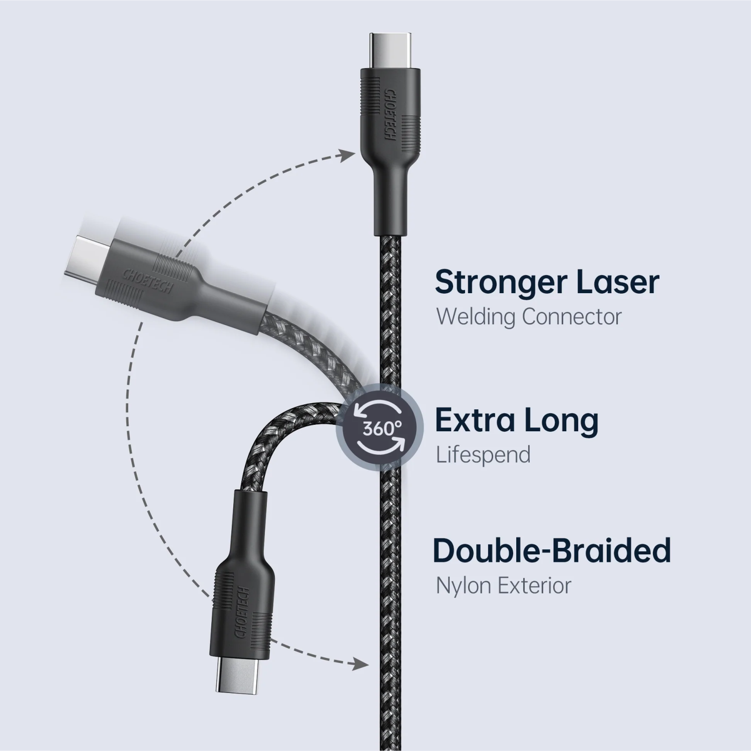 Dây Cáp Sạc Type C to C 100W Dài 2M CHOETECH XCC-1027 Sạc Nhanh Smartphone, Tablet, Macbook, Laptop - Hàng Chính Hãng