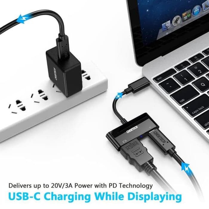 Hub Adapter Chuyển Đổi 2 Cổng USB Type C To HDMI 4K 60Hz Và PD 60W Dài 1.8M CHOETECH HUB-M03 - Hàng Chính Hãng