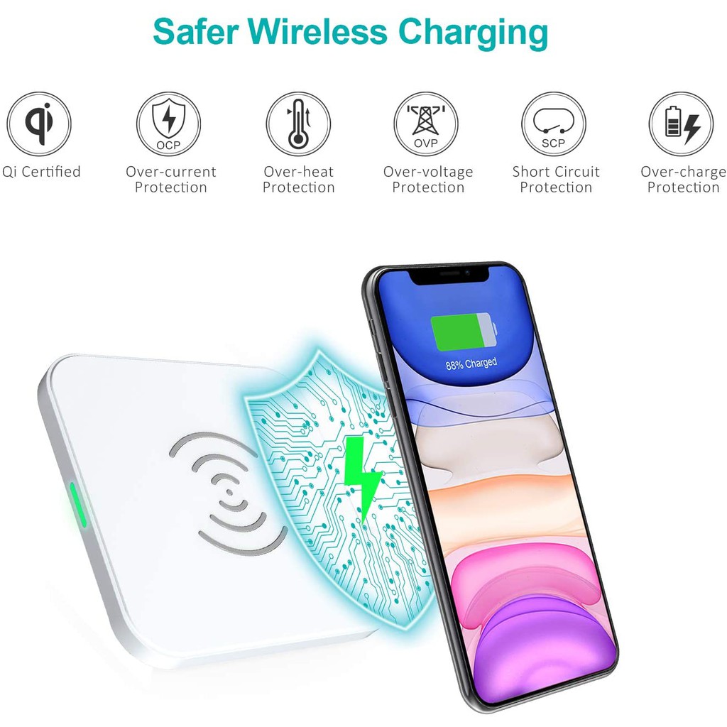 Đế Sạc Không Dây Qi 10W, iPhone 7.5W Kèm Cáp Micro USB CHOETECH T511-S - Hàng Chính Hãng