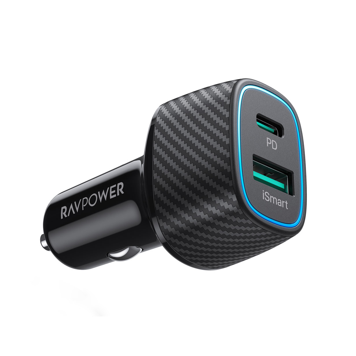 Củ Sạc Tẩu Sạc Ô Tô 60W 1 Cổng Type C 36W Và 1 Cổng USB QC 3.0 24W RAVPower RP-VC009 - Hàng Chính Hãng