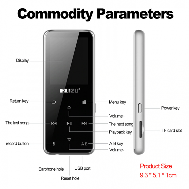 Máy nghe nhạc thể thao Bluetooth, HiFi Ruizu X16 - 4G - Hàng chính hãng