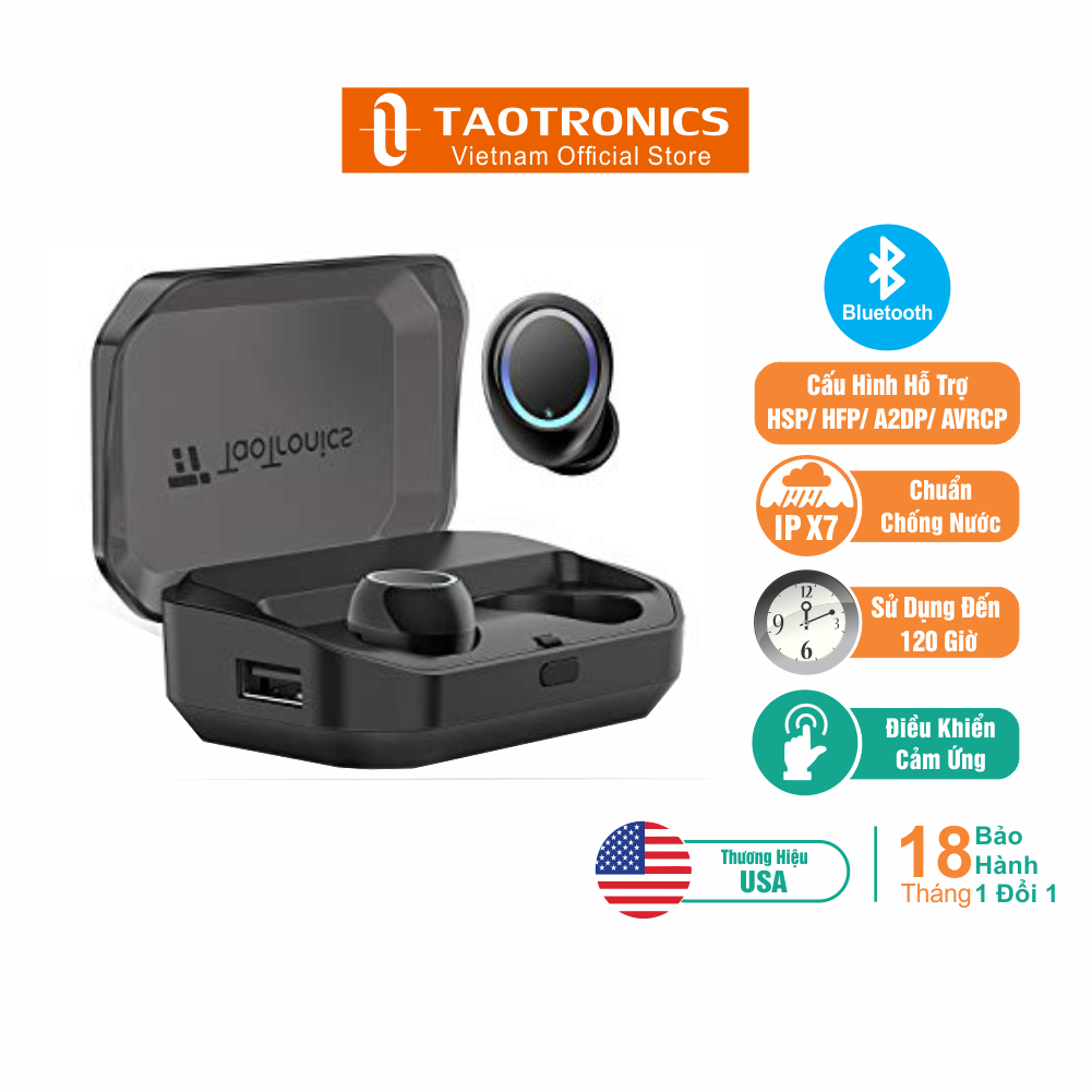 Tai Nghe TaoTronics EarBud Bluetooth Chống Nước IPX7 120 Giờ Sử Dụng TT-BH052 - Đen