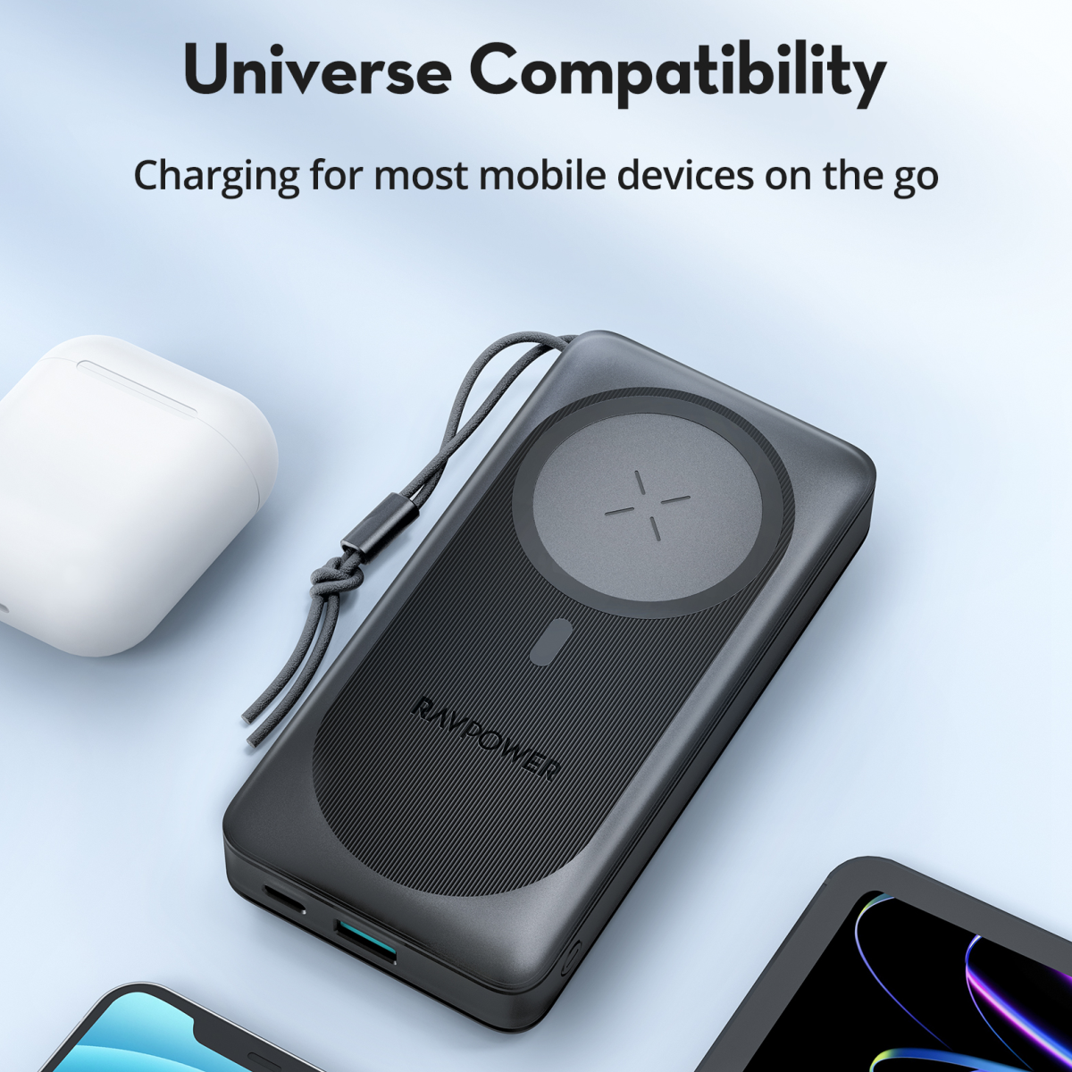 Pin Sạc Dự Phòng 20.000mAh RAVPower RP-PB1214 Sạc Nhanh 20W, Sạc Không Dây Nam Châm Từ Tính Tối Đa 15W - Hàng Chính Hãng