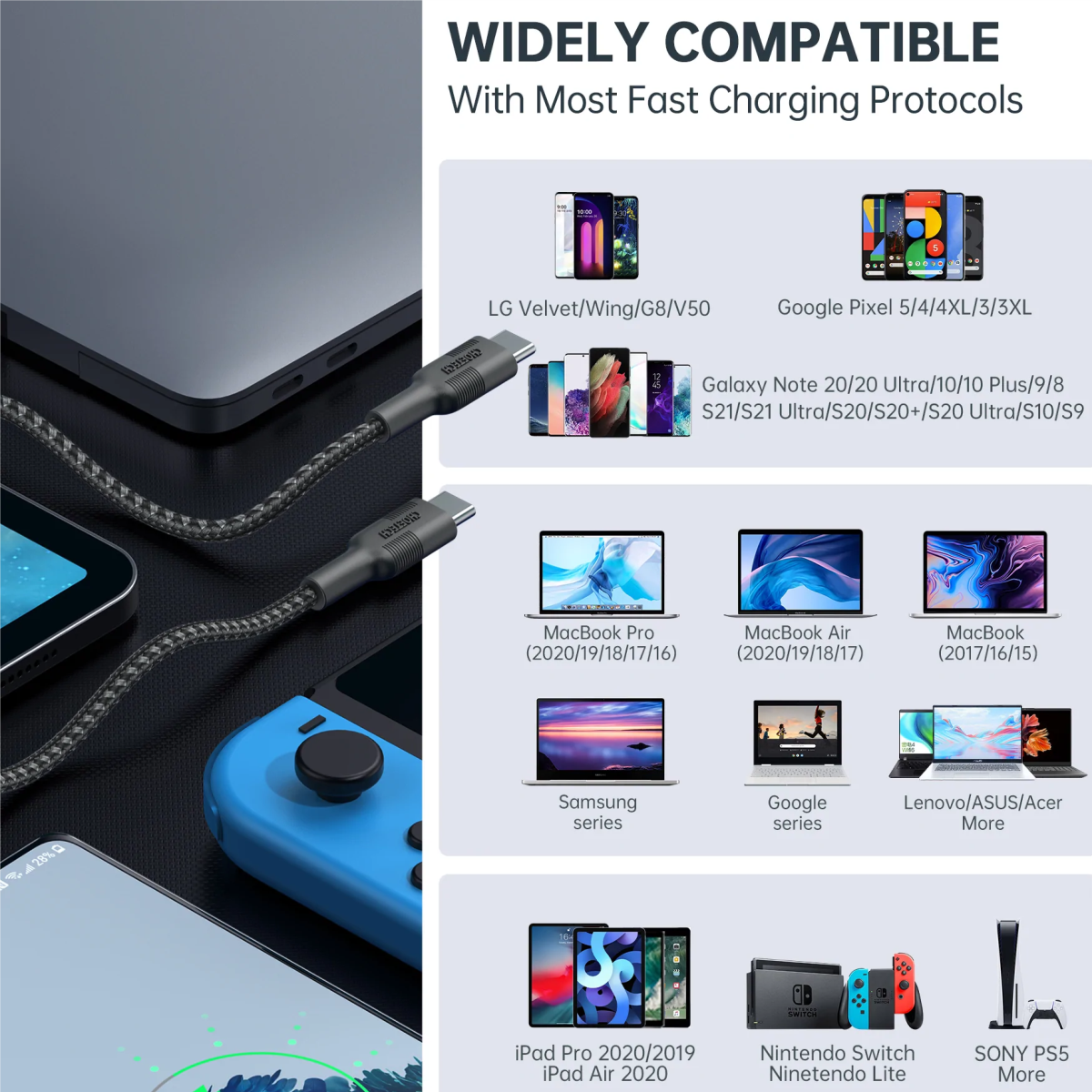 Dây Cáp Sạc Type C to C 100W Dài 2M CHOETECH XCC-1027 Sạc Nhanh Smartphone, Tablet, Macbook, Laptop - Hàng Chính Hãng