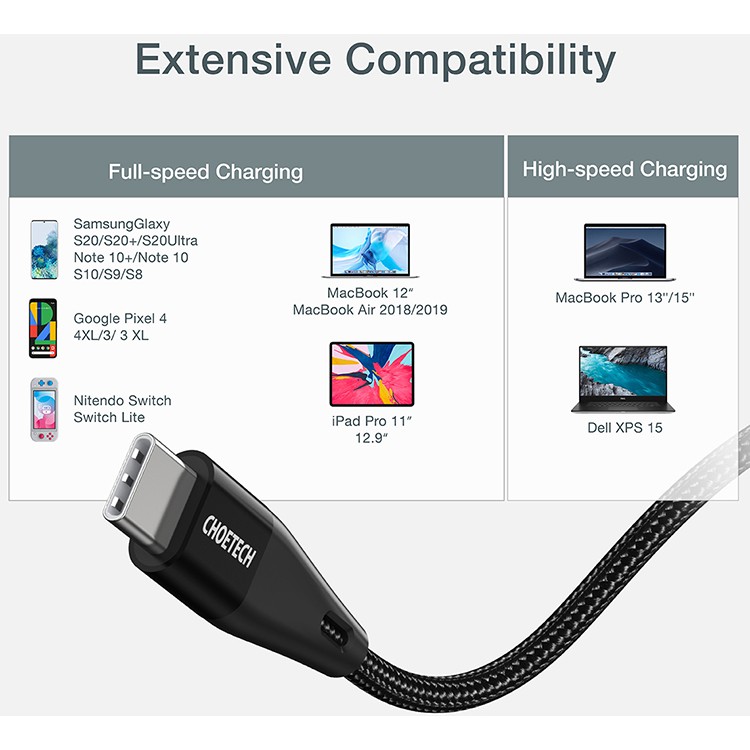 Dây Cáp Sạc Nhanh USB Type C To Type C 60W Dài 1.2M CHOETECH XCC-1003 - Hàng Chính Hãng