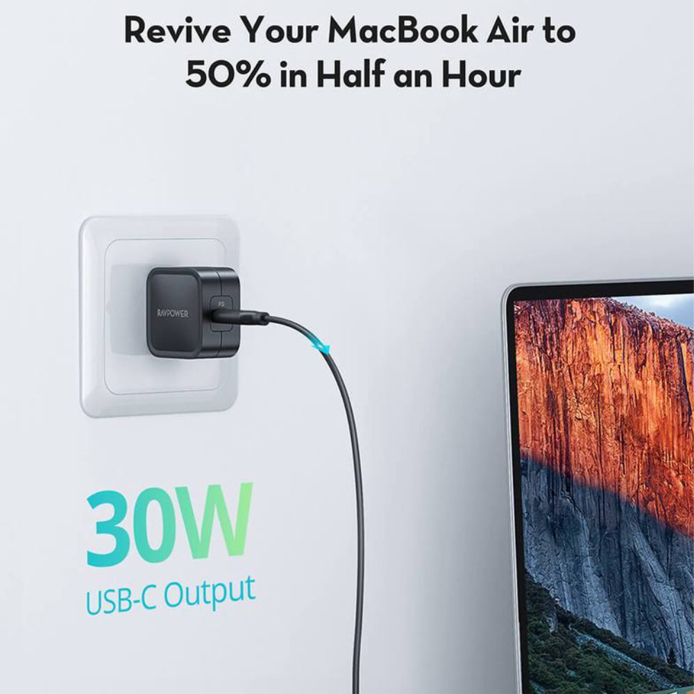 Củ Sạc nhanh điện thoại, ipad, Macbook RAVPower RP-PC120  30W GaN Tech  - Hàng Chính Hãng