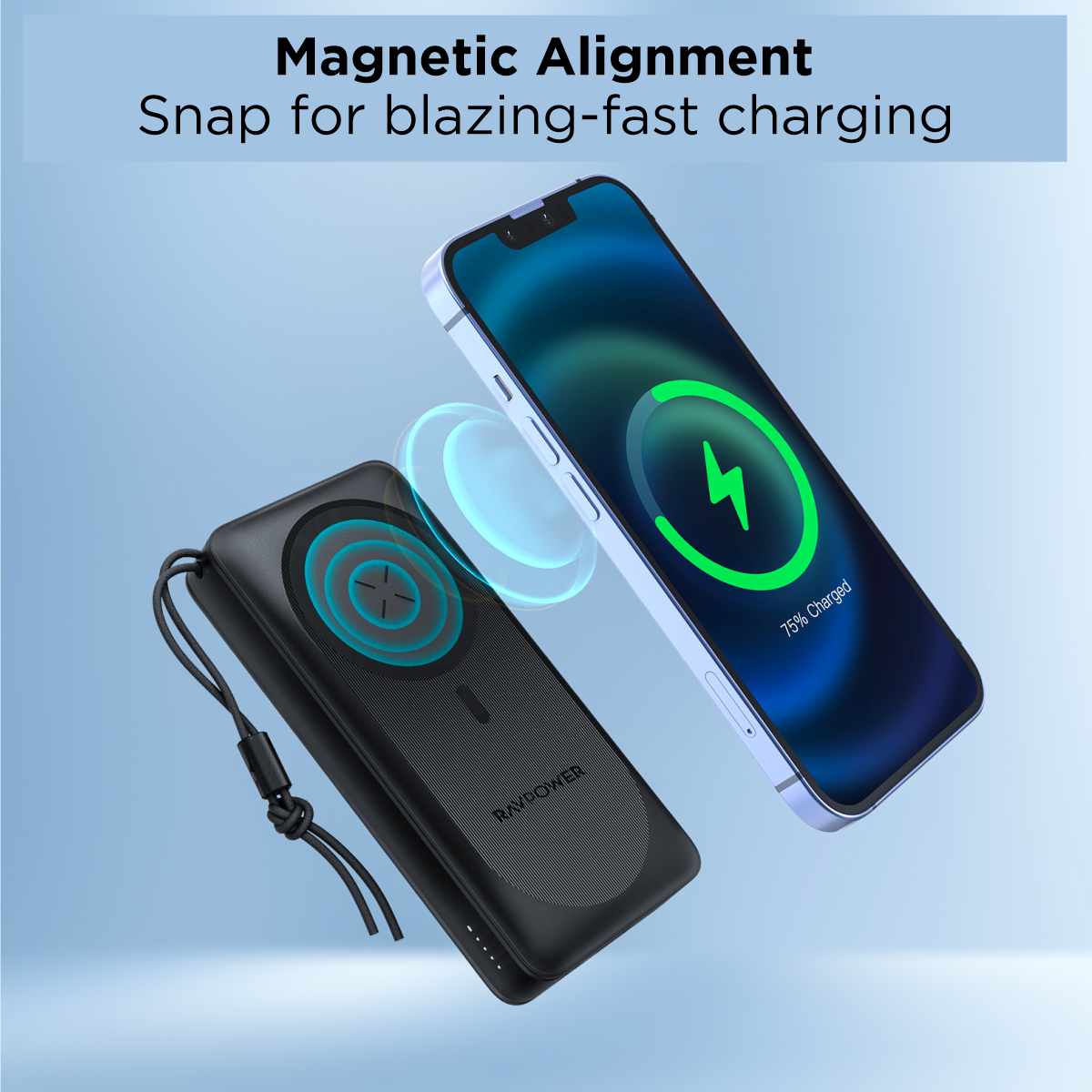 Pin Sạc Dự Phòng 20.000mAh RAVPower RP-PB1214 Sạc Nhanh 20W, Sạc Không Dây Nam Châm Từ Tính Tối Đa 15W - Hàng Chính Hãng