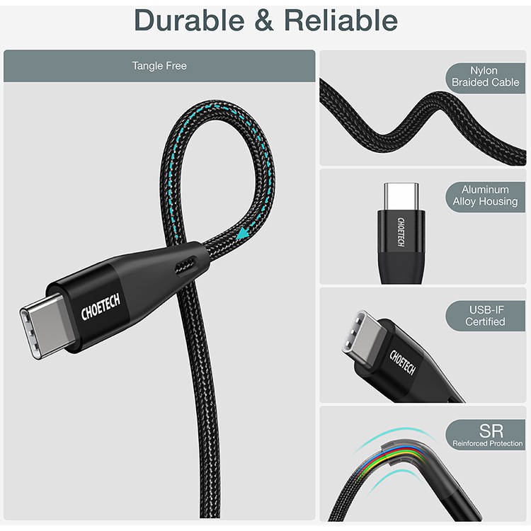 Dây Cáp Sạc Nhanh USB Type C To Type C 60W Dài 1.2M CHOETECH XCC-1003 - Hàng Chính Hãng