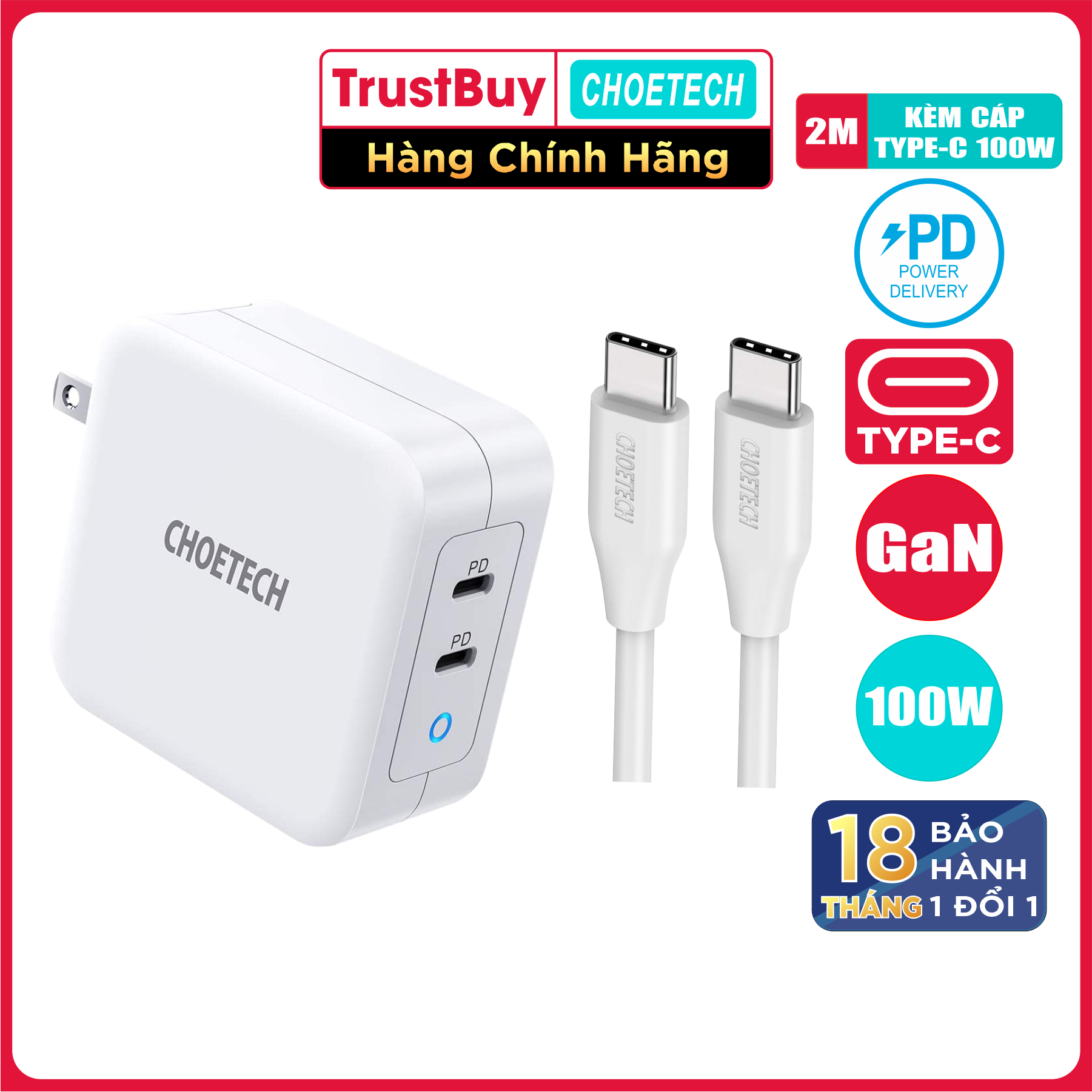 Adapter Củ Sạc Điện Thoại Laptop 100W CHOETECH PD6008 GaN PD 100W - 145 Bạch Đằng, Phường Tân Sơn Hòa, Thành Phố Hồ Chí Minh (145 Bạch Đằng Phường 02, Tân Bình, Hồ Chí Minh)