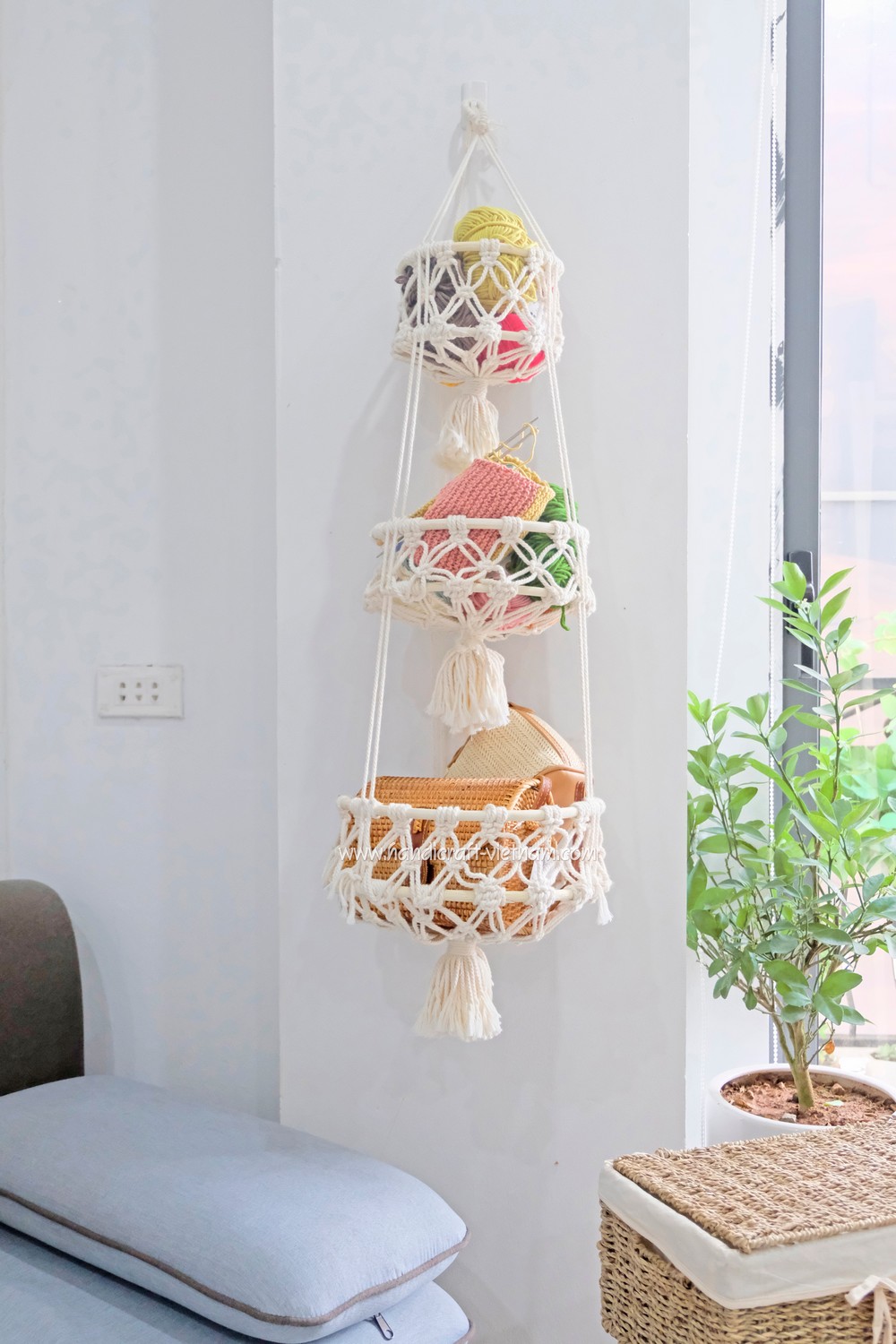 Giỏ 3 tầng chất liệu sợi