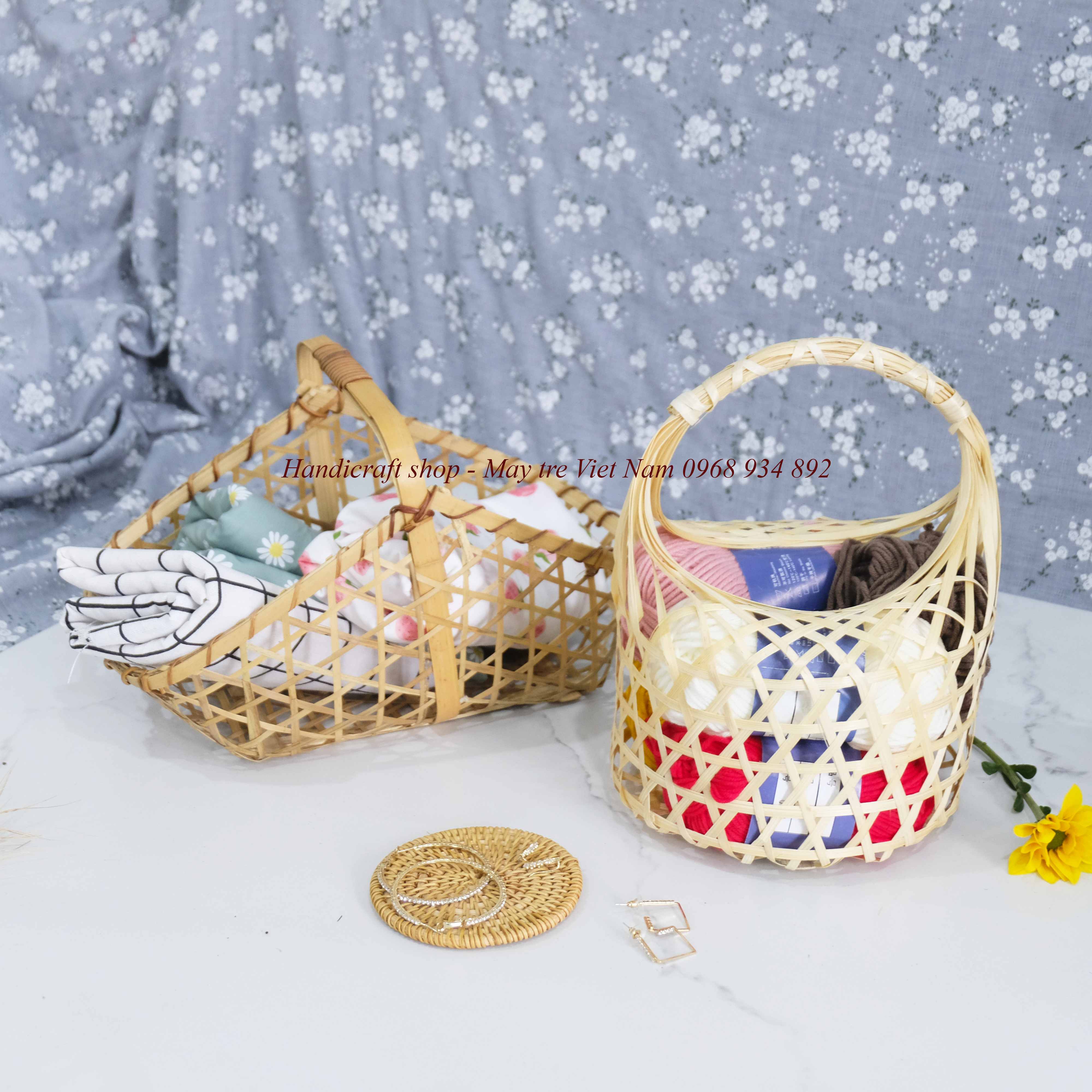 Giỏ tre tròn đan mắt cáo