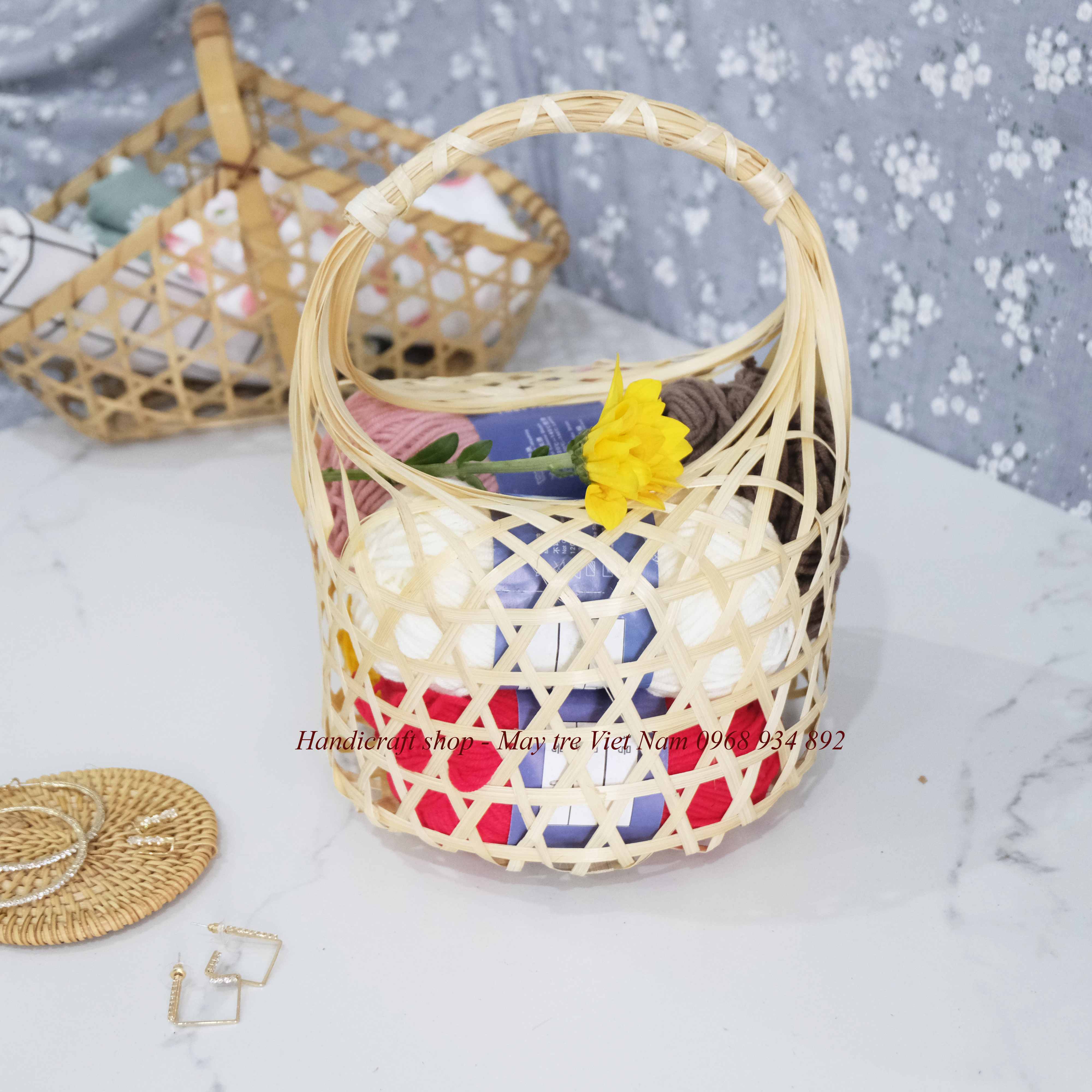Giỏ tre tròn đan mắt cáo
