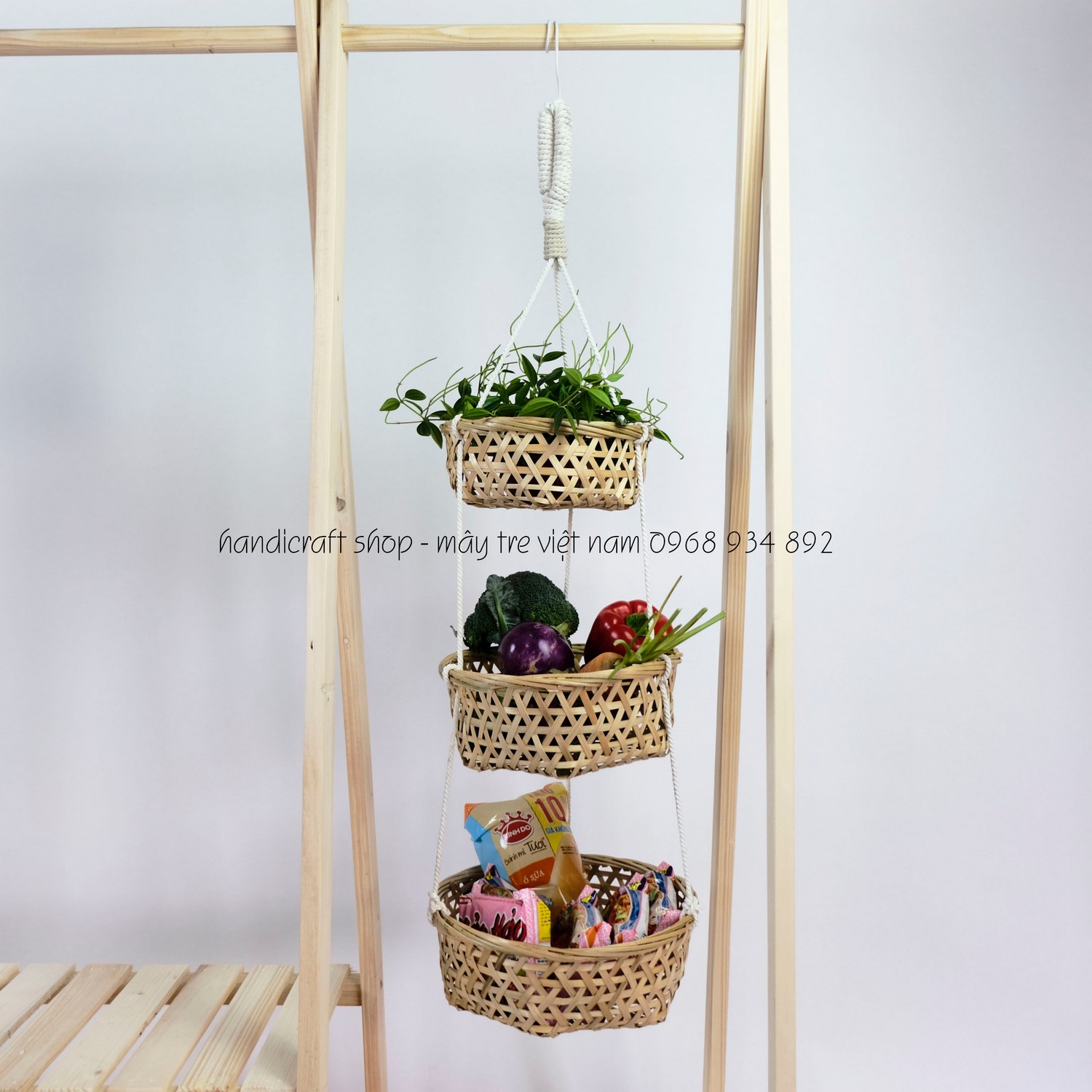 Giỏ tre 3 tầng (quai thừng)