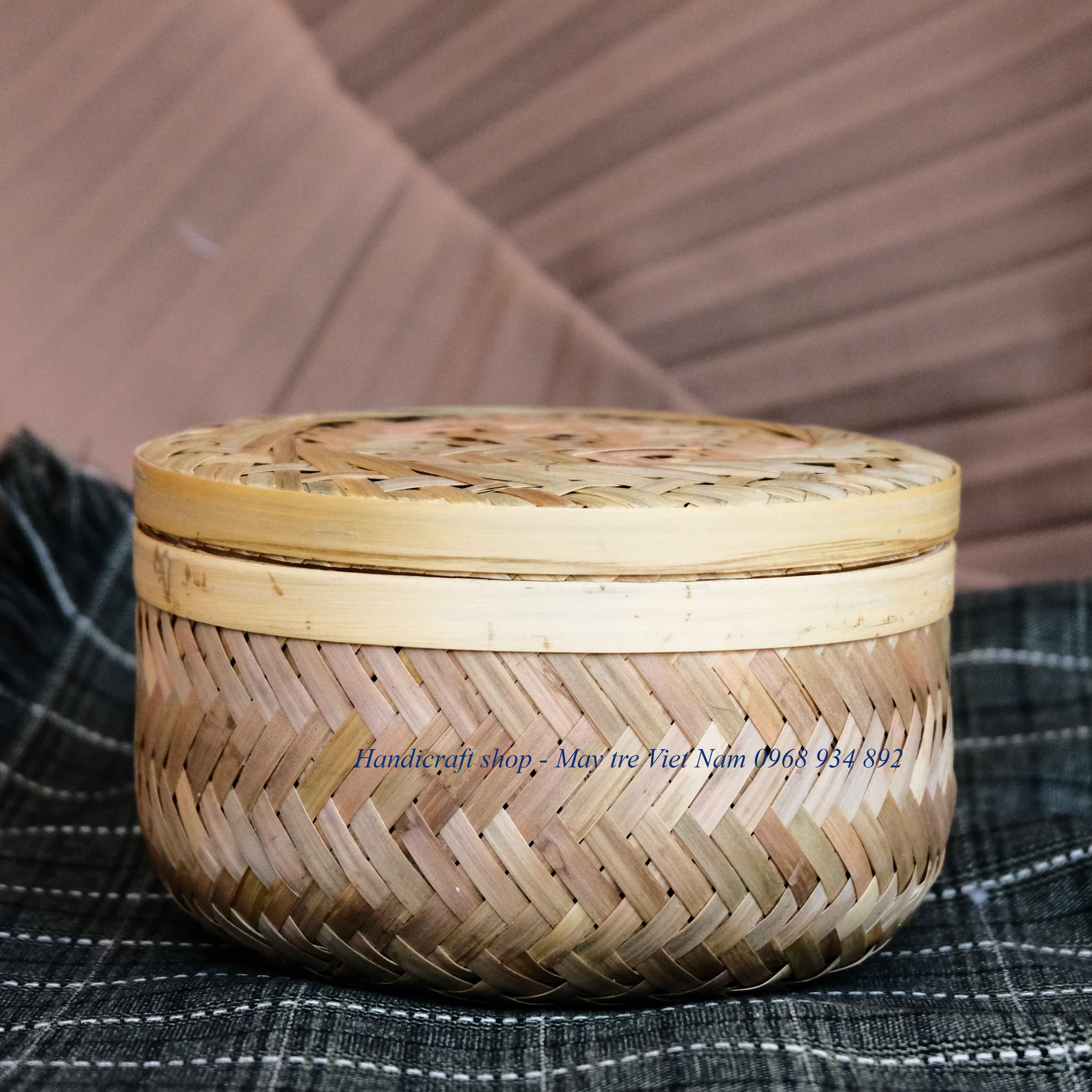 Hộp tre tròn nan cật (Có nắp)