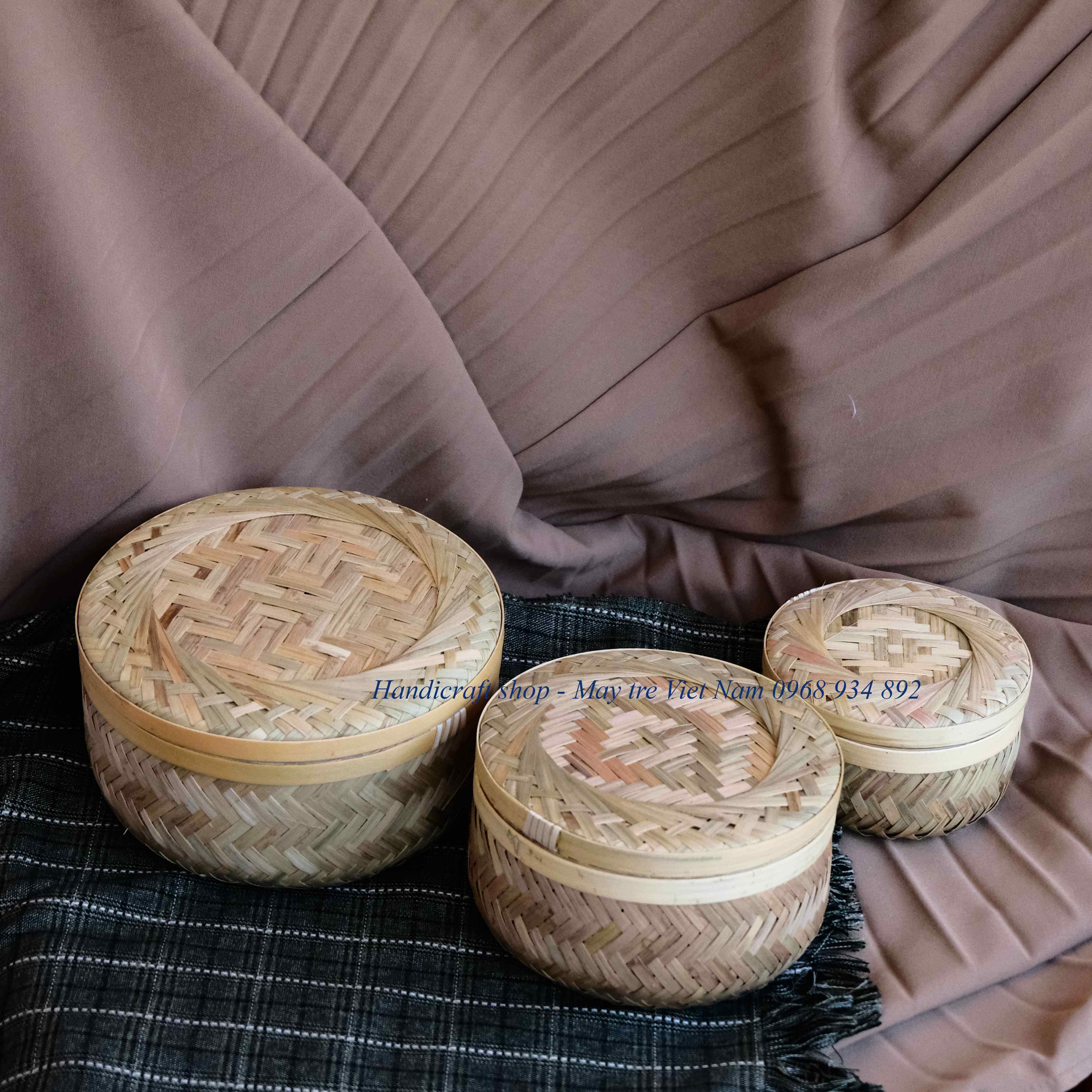 Hộp tre tròn nan cật (Có nắp)