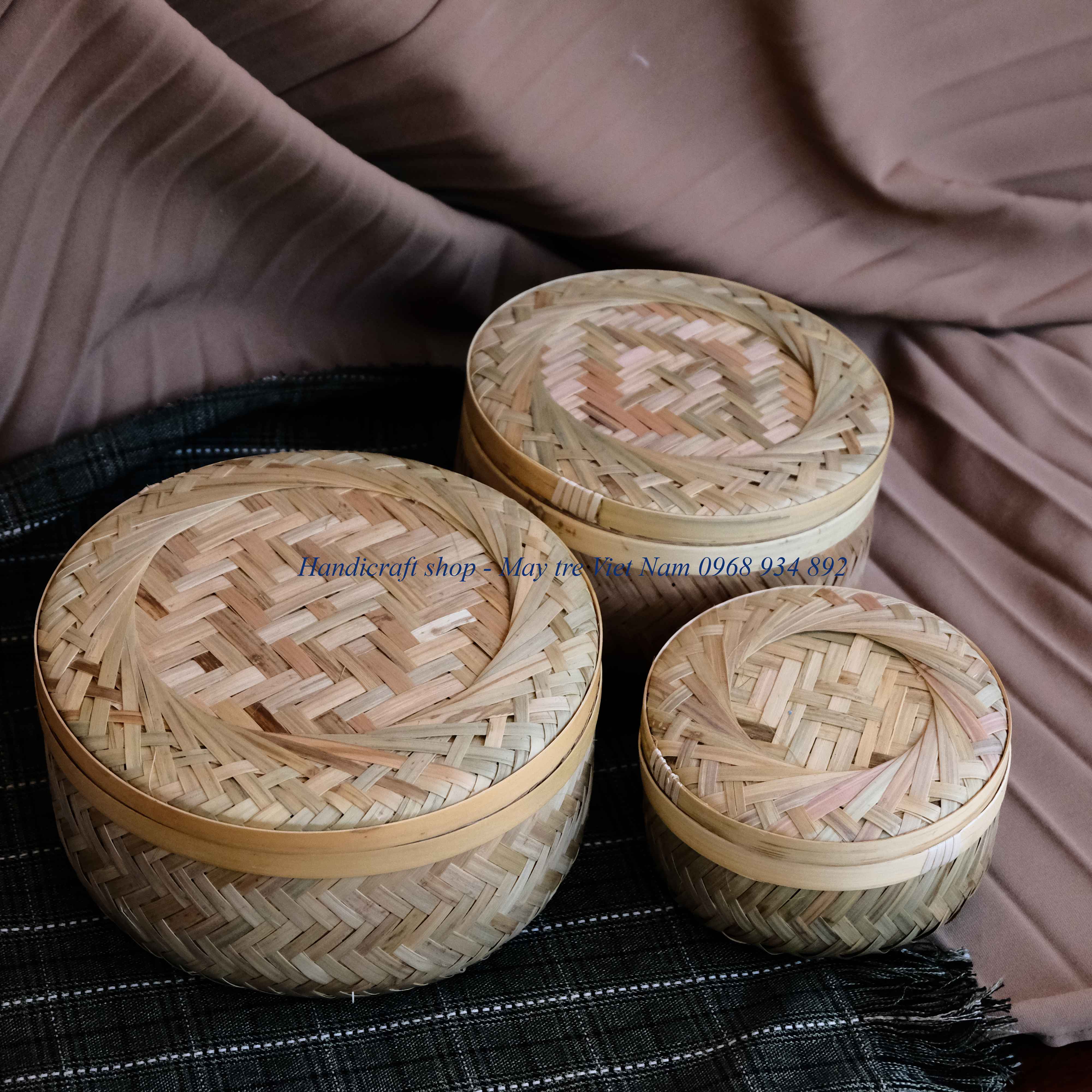 Hộp tre tròn nan cật (Có nắp)