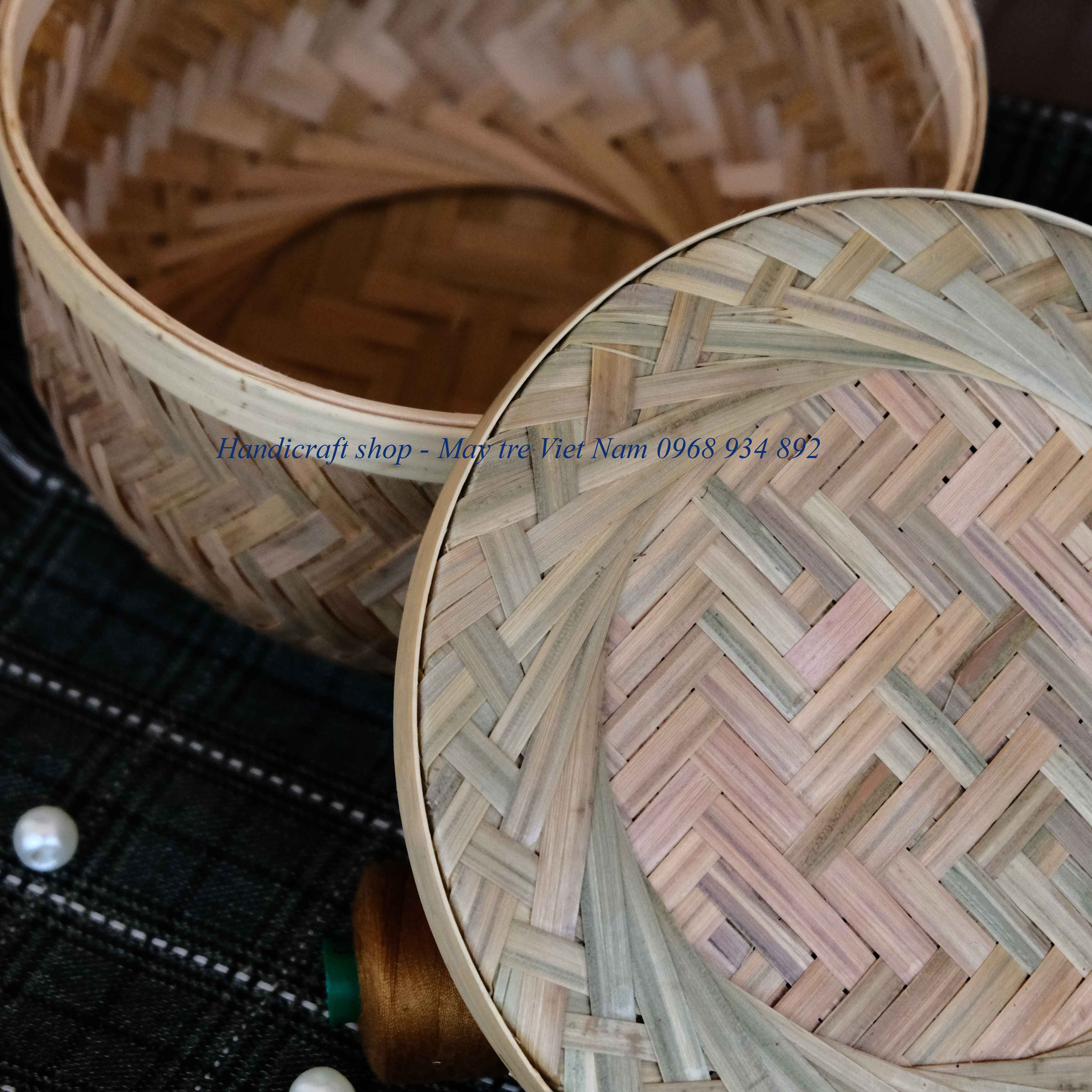 Hộp tre tròn nan cật (Có nắp)