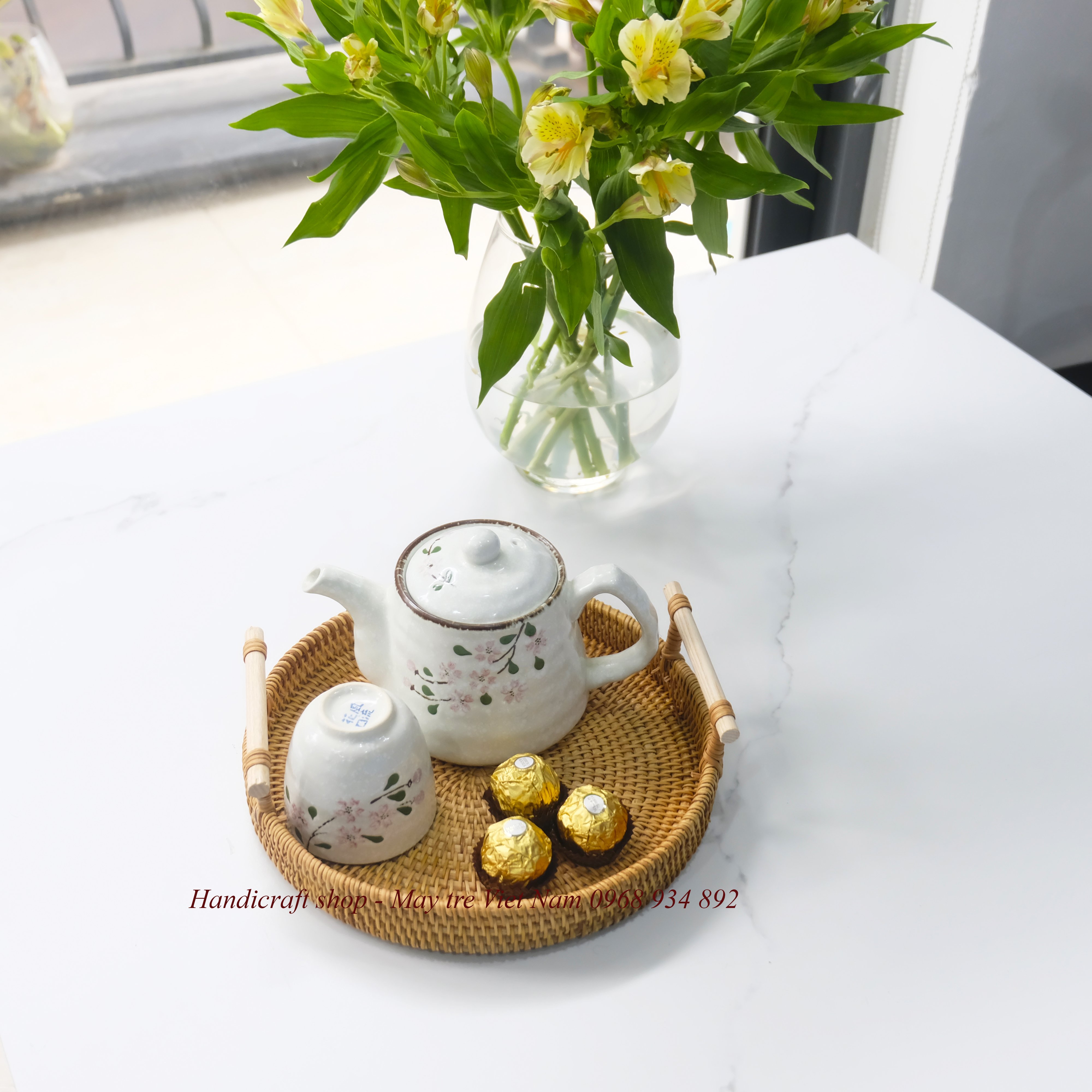 Khay guột mây tròn có tay nắm