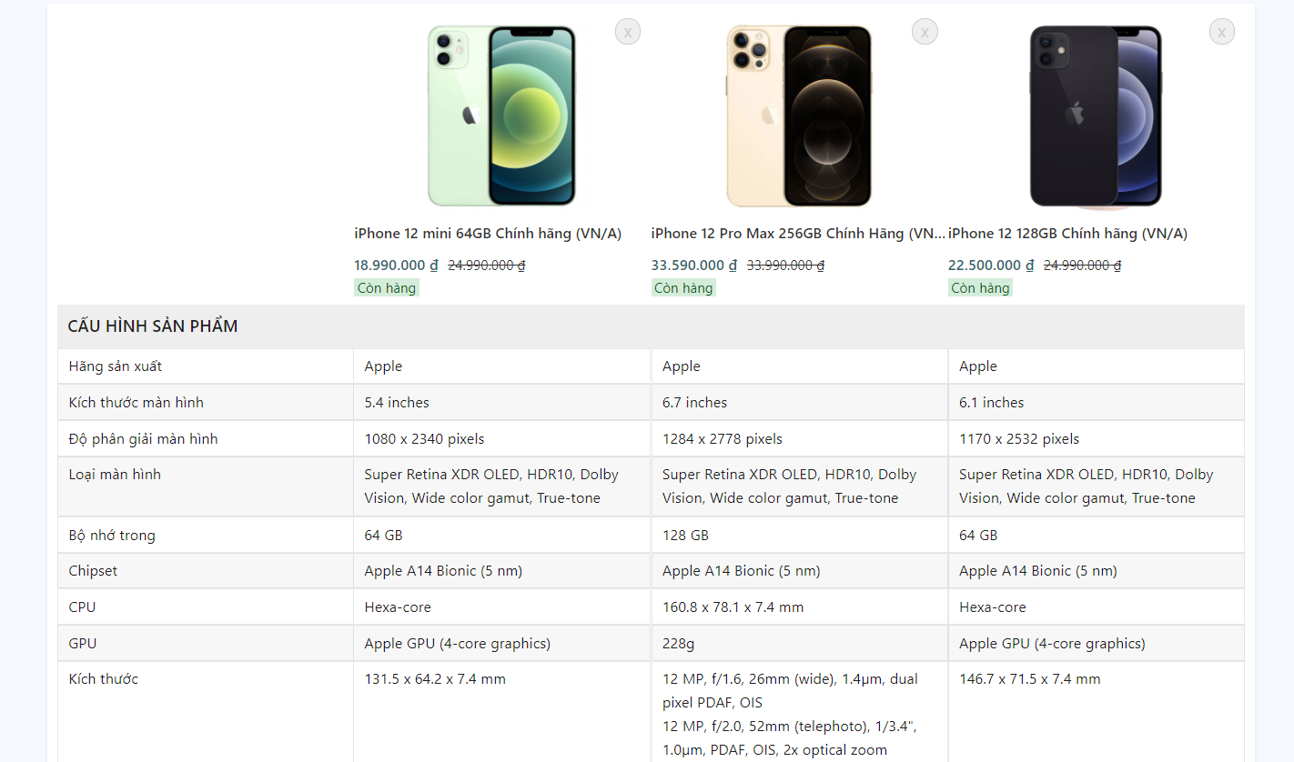 Evo Mobile So sánh sản phẩm