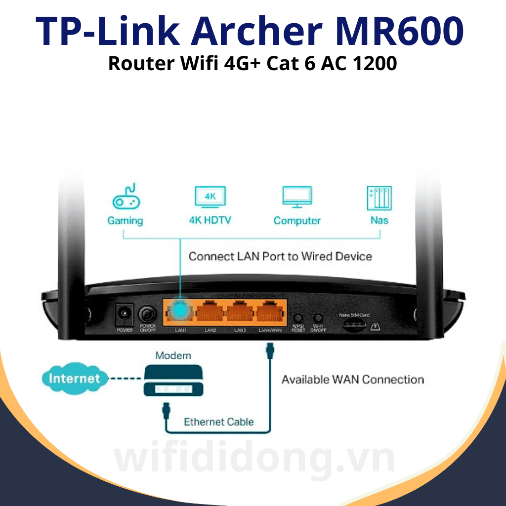 TP-Link Archer MR600 | Router Wifi 4G+ Cat 6 AC 1200, Full Gagibit, Băng Tần Kép, Tốc Độ 300Mbps| Bảo hành 12 tháng