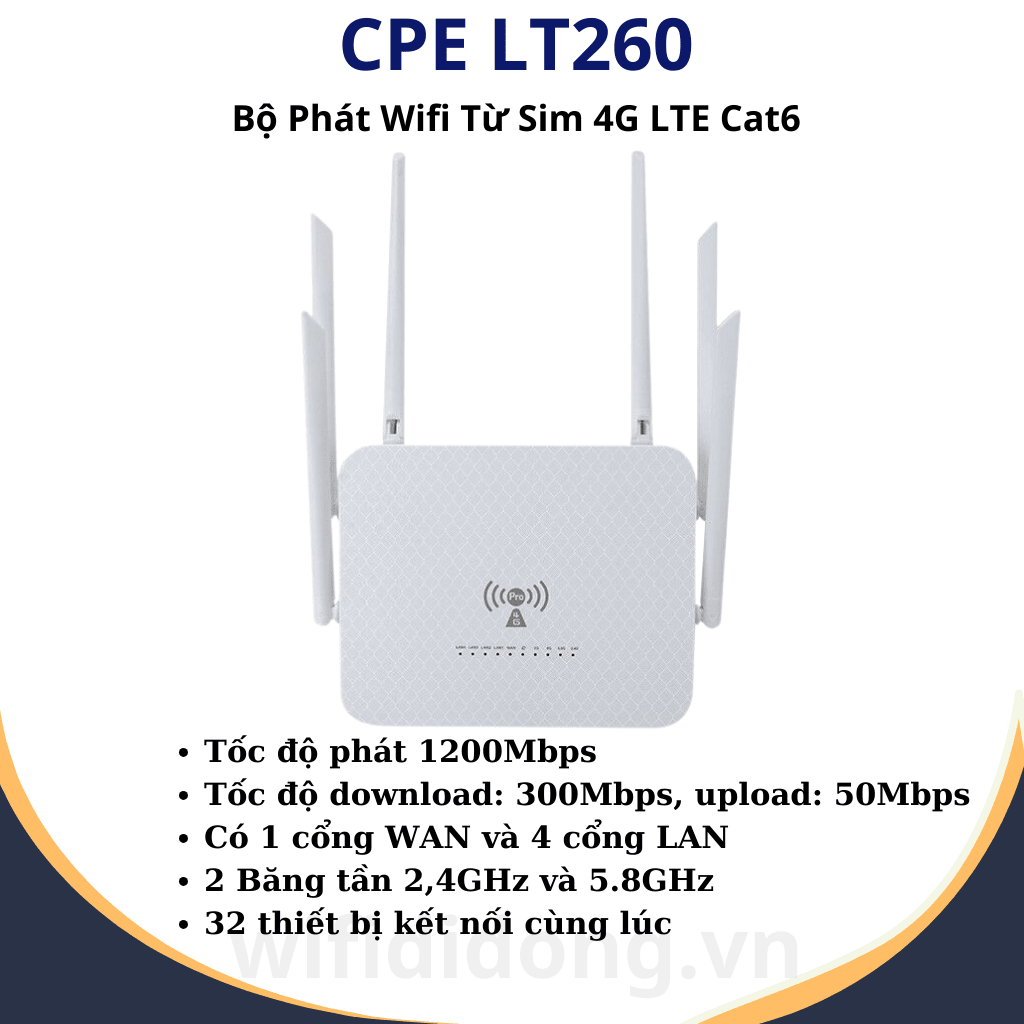CPE LT260 Router WiFi 4G LTE Cat6 AC1200 Kết Nối 32 Thiết Bị