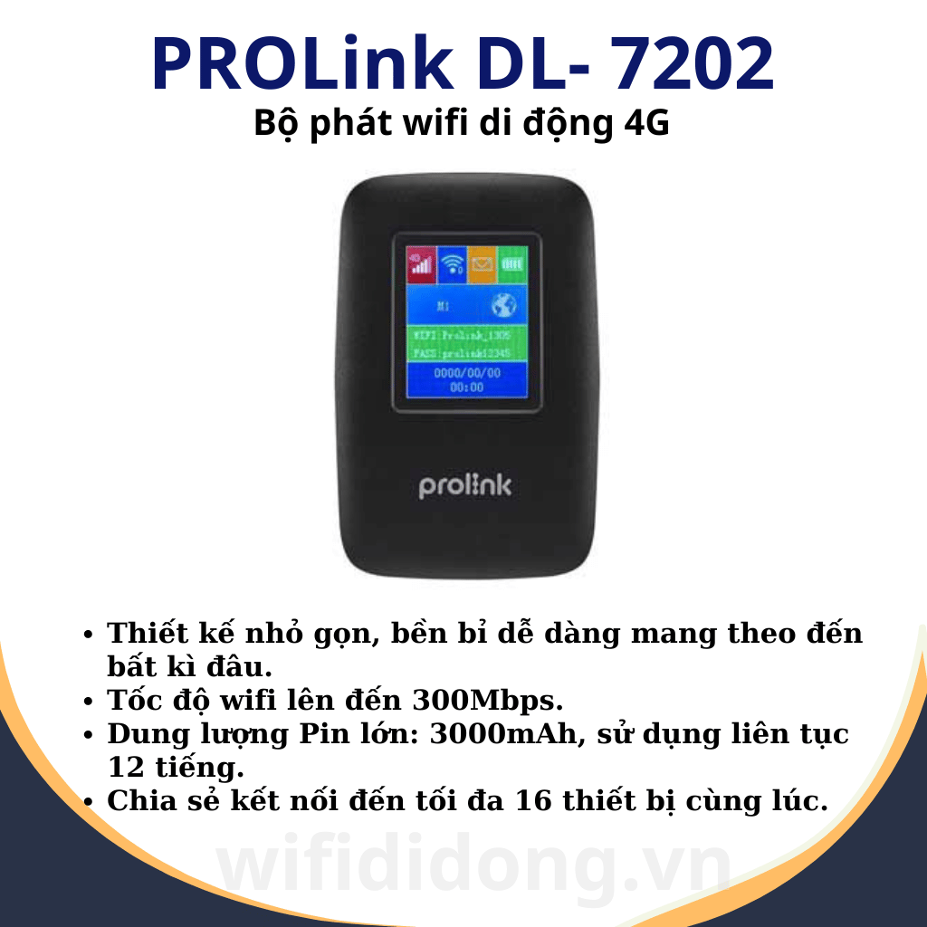PROLink DL- 7202 | Bộ Phát Wifi Di Động 4G LTE 150Mbps, Pin 3000mAh, 16 ...