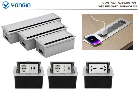 Ổ cắm âm bàn làm việc, giải pháp làm gọn mặt bàn, tăng tính hiện đại cho không gian làm việc.