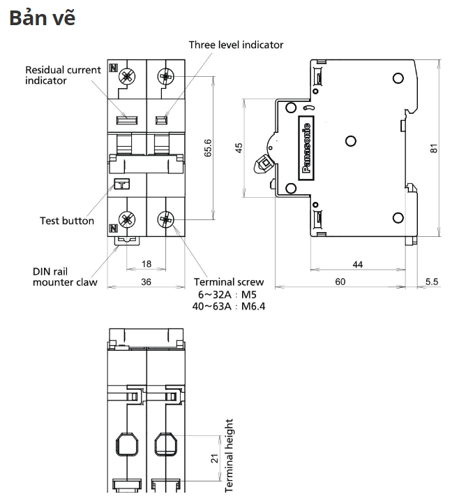 BBDE20631CNV - RCBO 2P 6A 30mA 6kA Panasonic