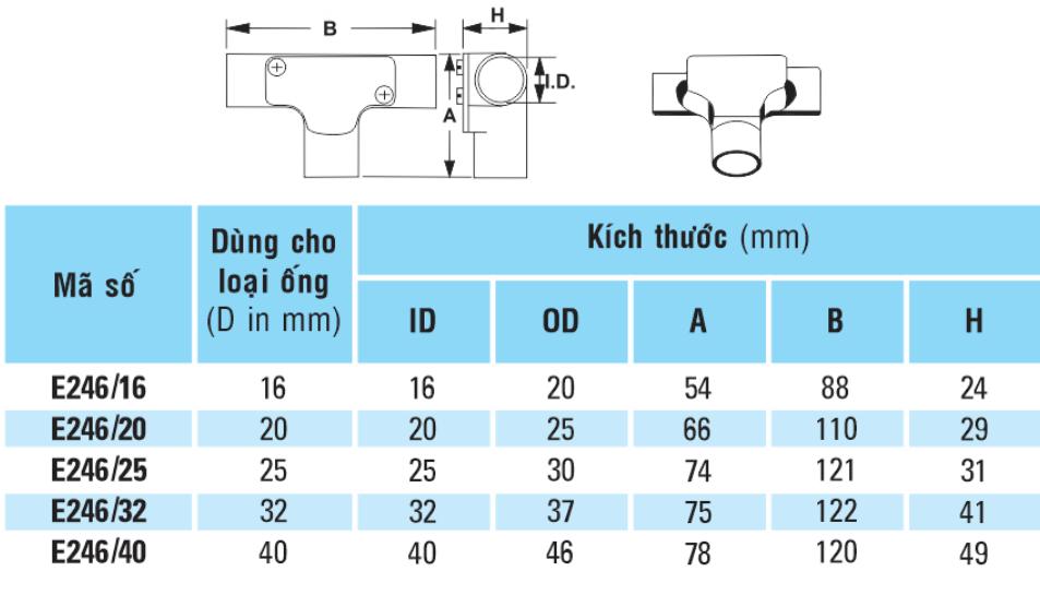 Cút nối T có nắp sino D20 E246/20