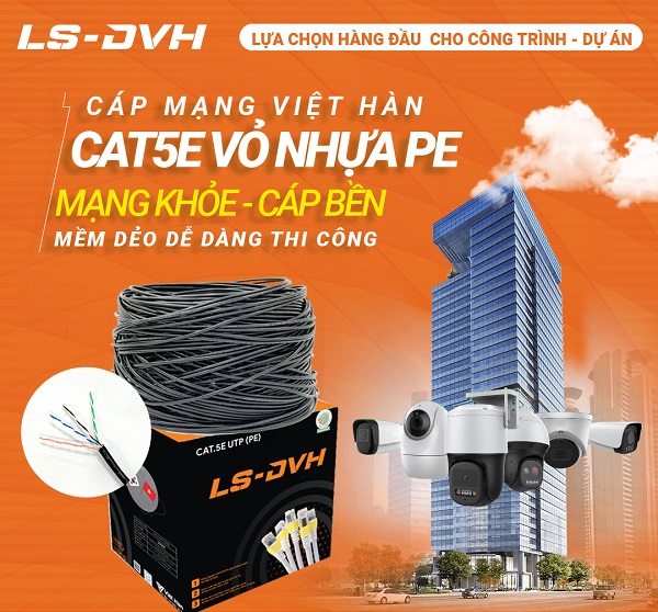 Dây cáp mạng ngoài trời vỏ PE LS-DVH CAT5E UTP 25AWG PE Việt Hàn