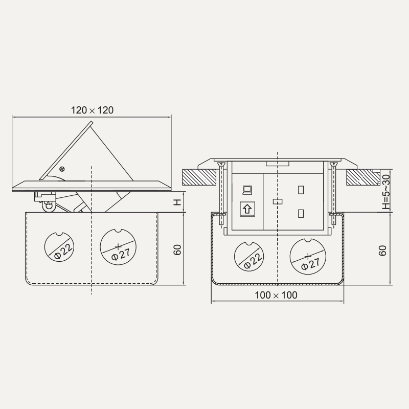 Ổ cắm âm sàn MPE F2A-60