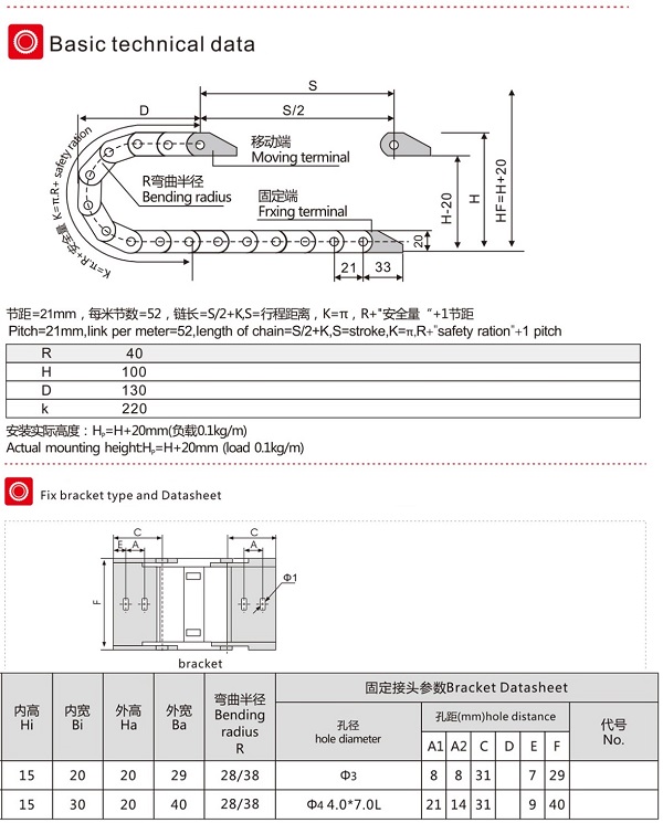 Máng xích nhựa mặt lưng cầu kín, cao trong 15mm