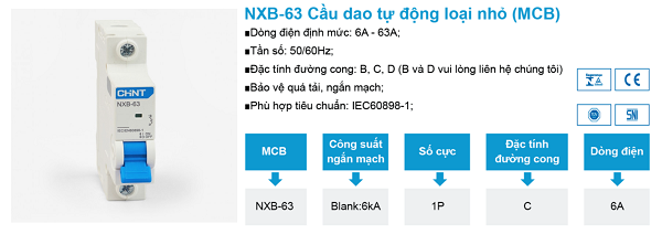 MCB 2P 6kA Chint