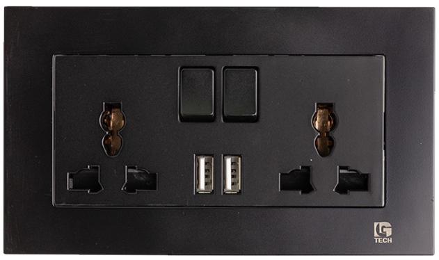 Ổ điện đôi 3 chấu LG-B20-0066 có 2 cổng USB sạc màu đen