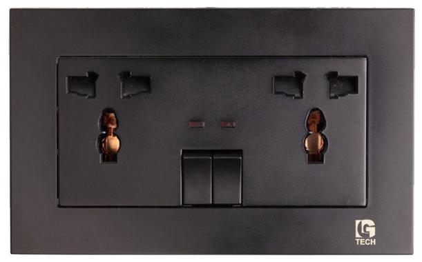 Ổ điện đôi 3 chấu màu đen LG-B200-0065 có công tắc điều khiển ổ cắm