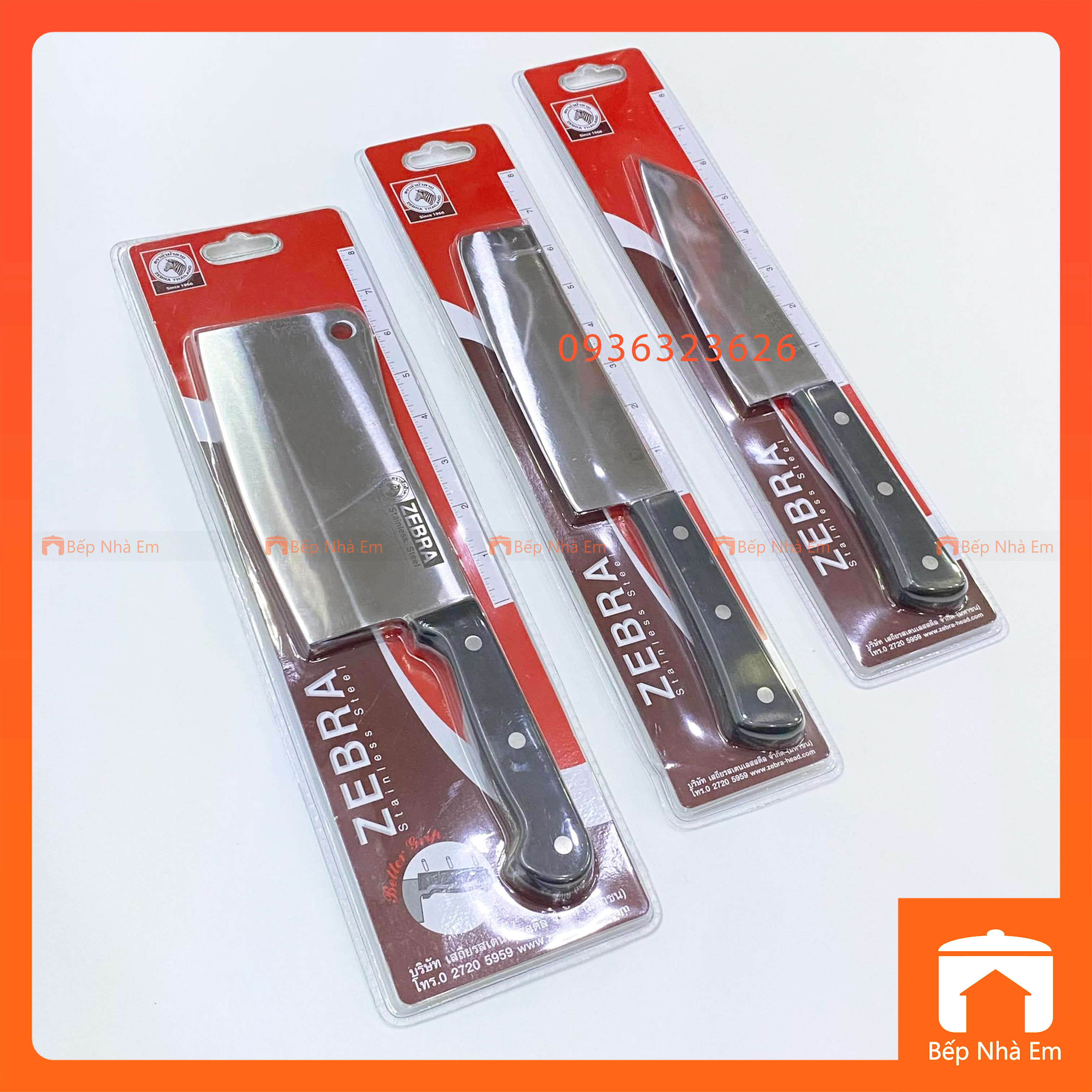 Bộ Dao Zebra Cán Nhựa Chef Knife ( Inox 304) - Hàng Nhập Khẩu Thái Lan