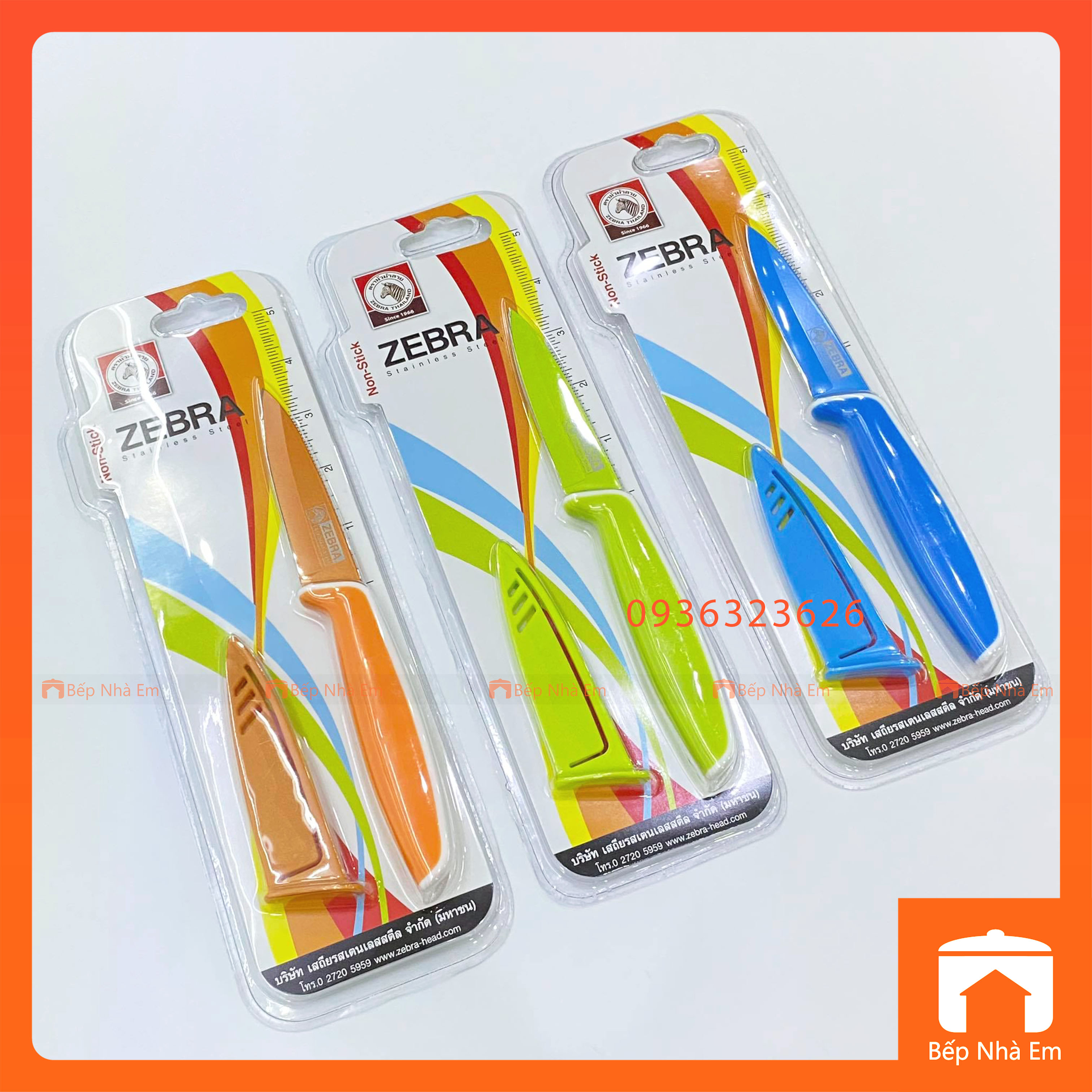 Dao Zebra Chống Dính 3.5" Có Nắp Đậy Nhiều Màu - 100501 - Hàng Nhập Khẩu Thái Lan