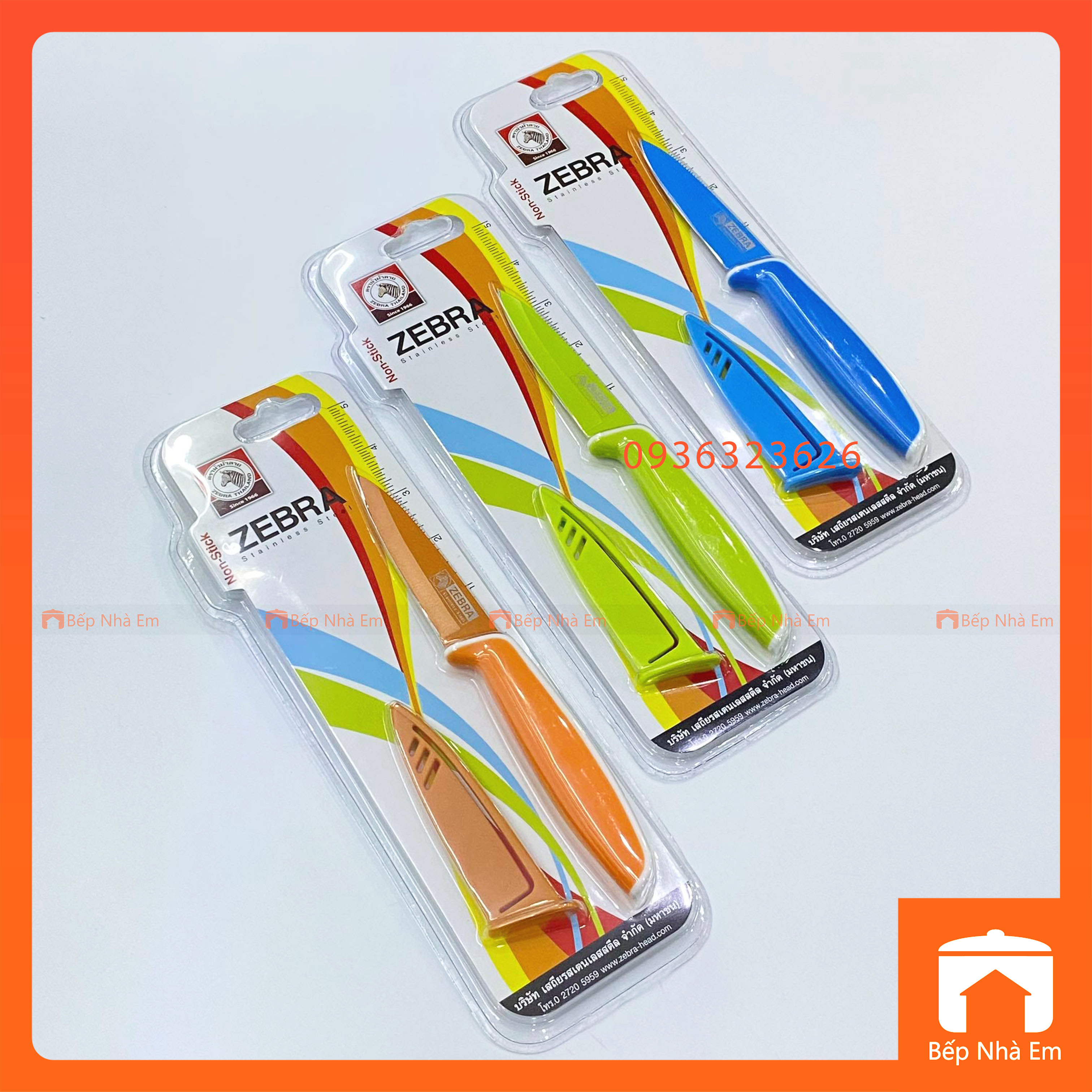 Dao Zebra Chống Dính 3.5" Có Nắp Đậy Nhiều Màu - 100501 - Hàng Nhập Khẩu Thái Lan