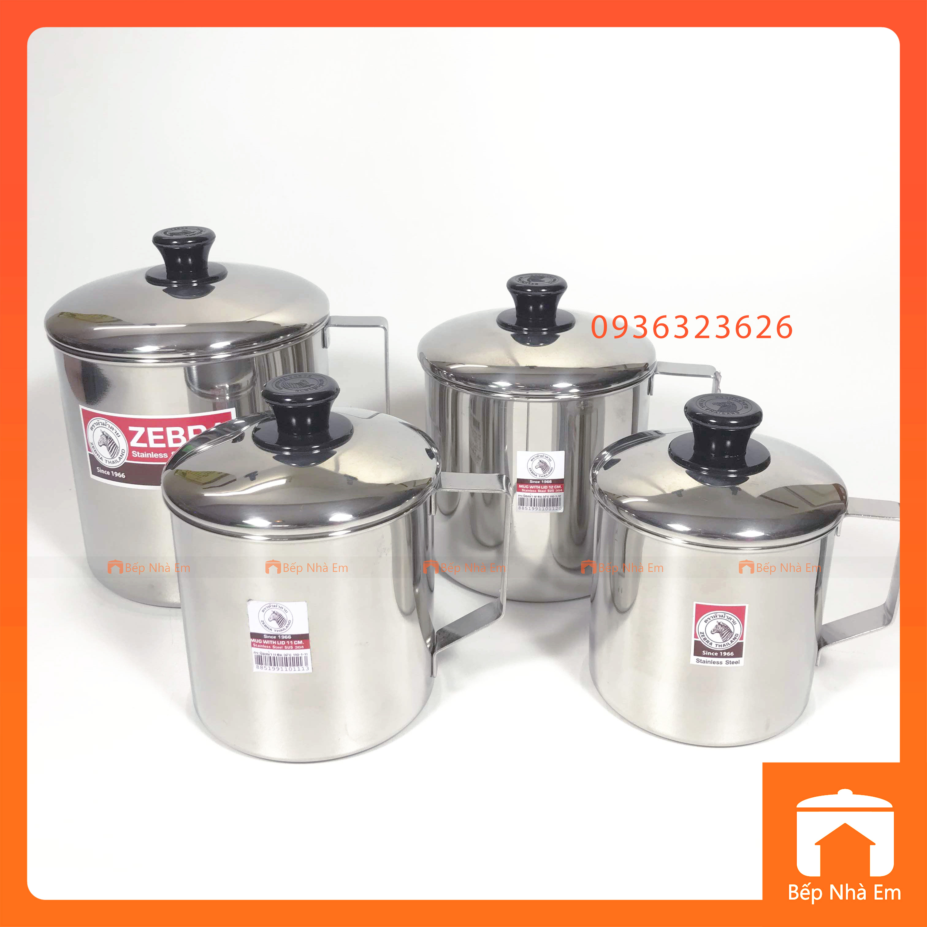 Ca Uống Nước Inox 304 ZEBRA Có Nắp Nhiều Dung Tích 0.4L - 0.5L - 0.7L - 1L - 1.2L - 1.6L - Nhập Khẩu Thái Lan