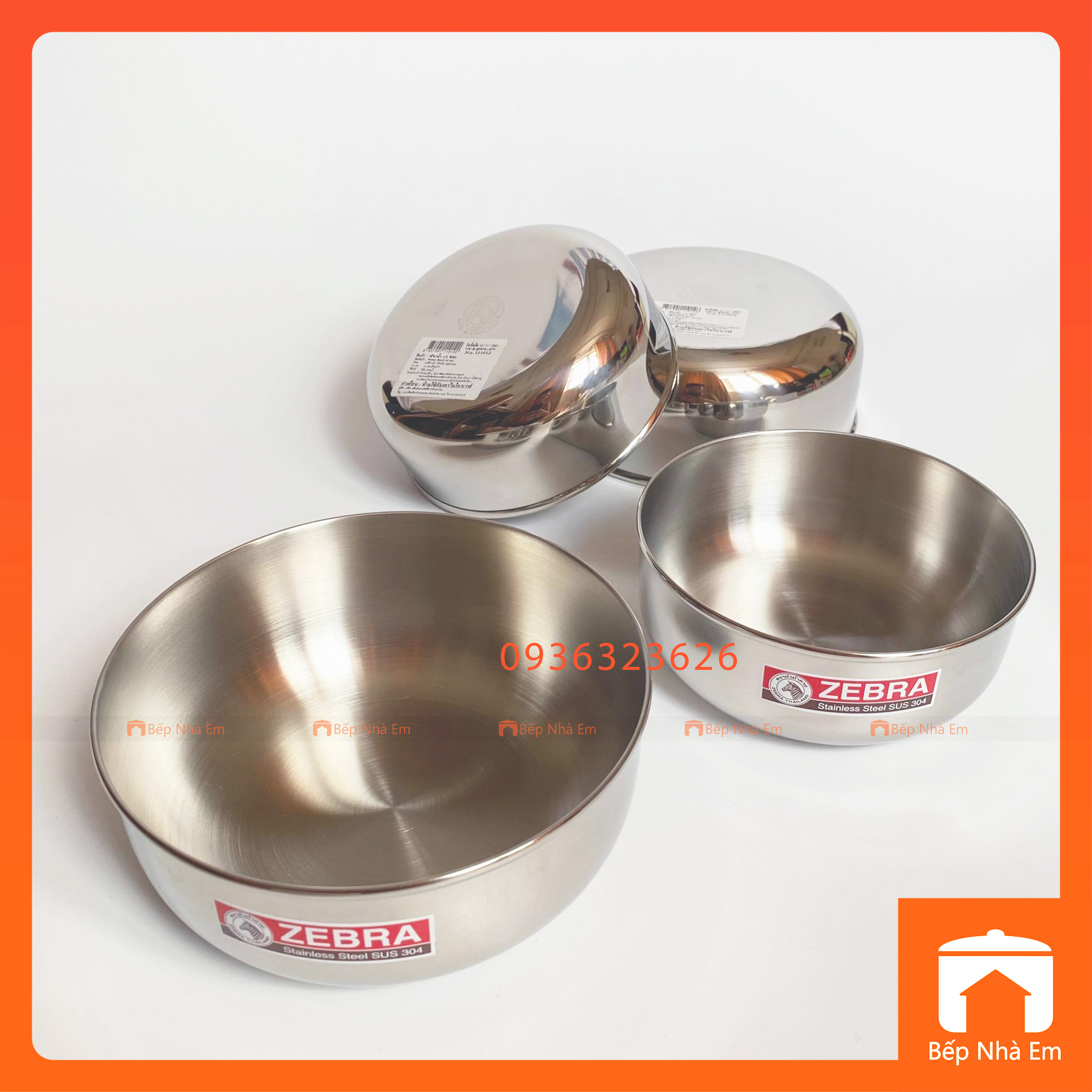Tô Inox 304, Chén Inox 304 1 Lớp ZEBRA Nhiều Size Cao Cấp - Hàng Nhâp Khẩu Thái Lan