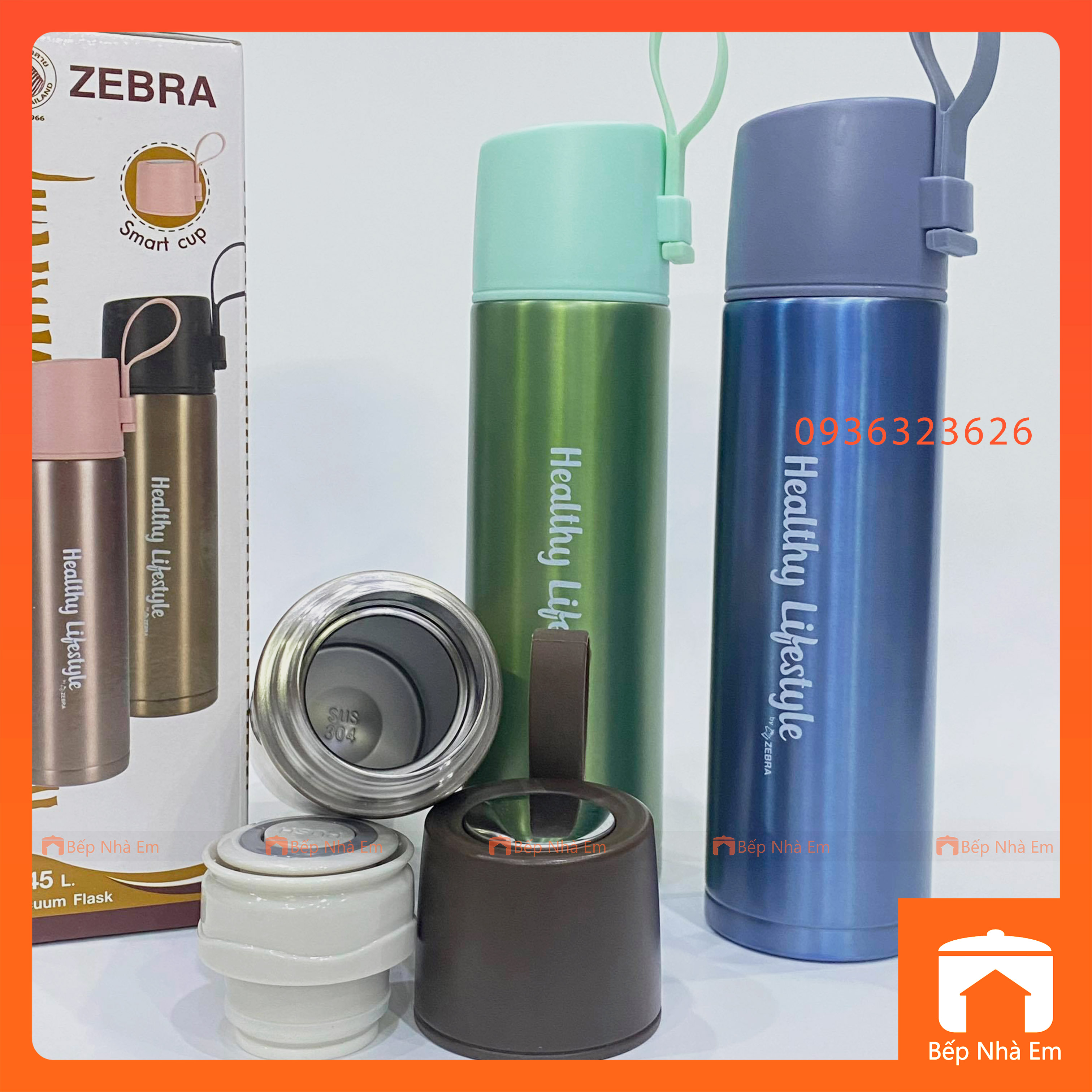 Bình Giữ Nhiệt ZEBRA Healthy Lifestyle 0.45L ( Inox 304) - 112669 - Hàng Nhập Khẩu Thái Lan