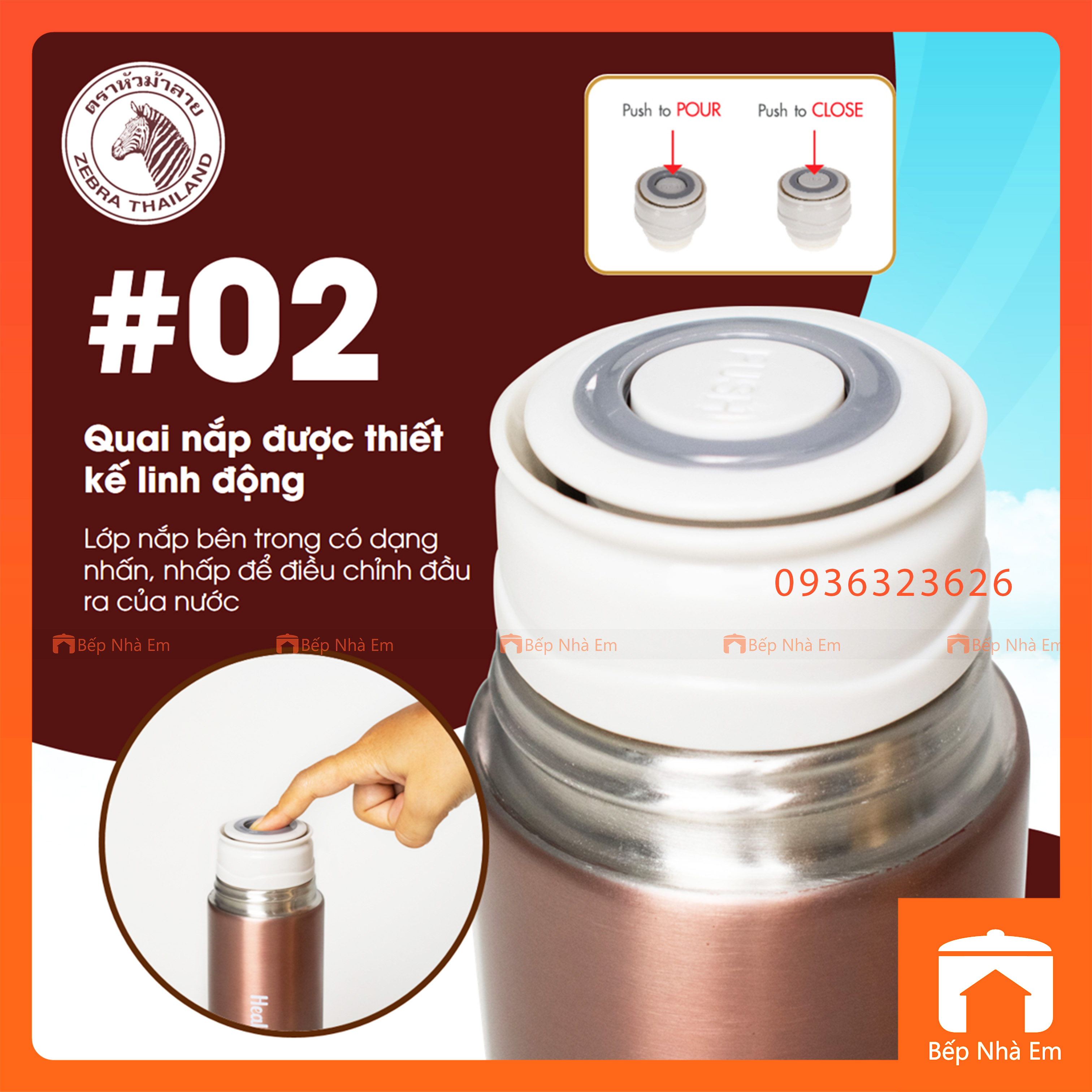 Bình Giữ Nhiệt ZEBRA Healthy Lifestyle 0.45L ( Inox 304) - 112669 - Hàng Nhập Khẩu Thái Lan