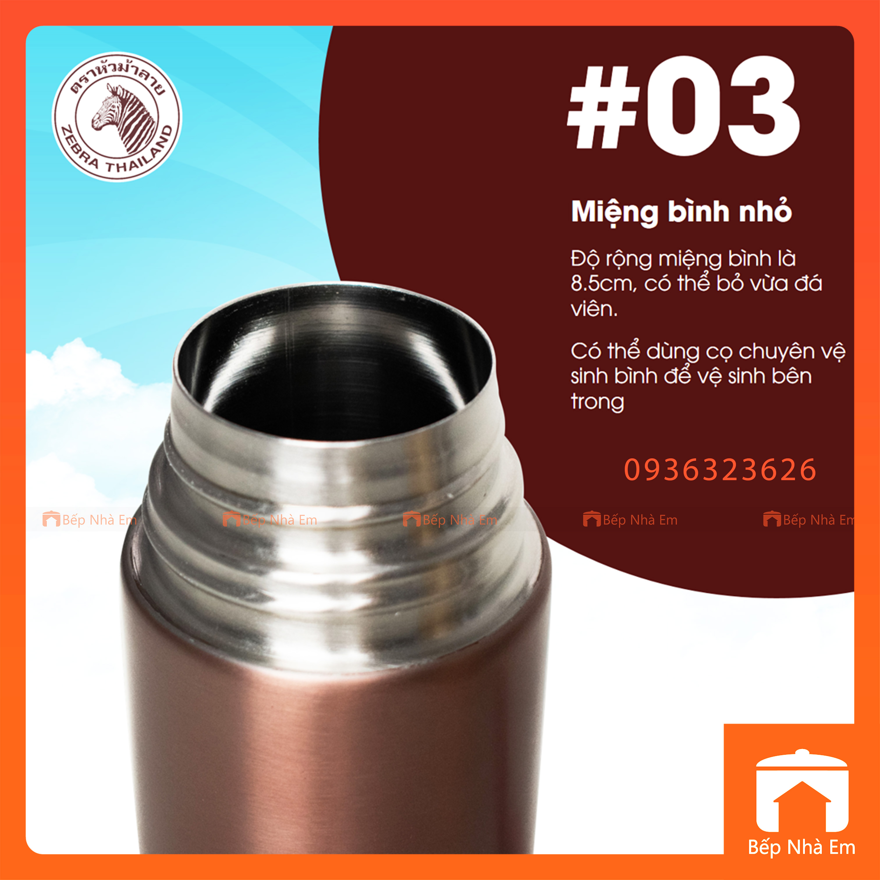 Bình Giữ Nhiệt ZEBRA Healthy Lifestyle 0.45L ( Inox 304) - 112669 - Hàng Nhập Khẩu Thái Lan