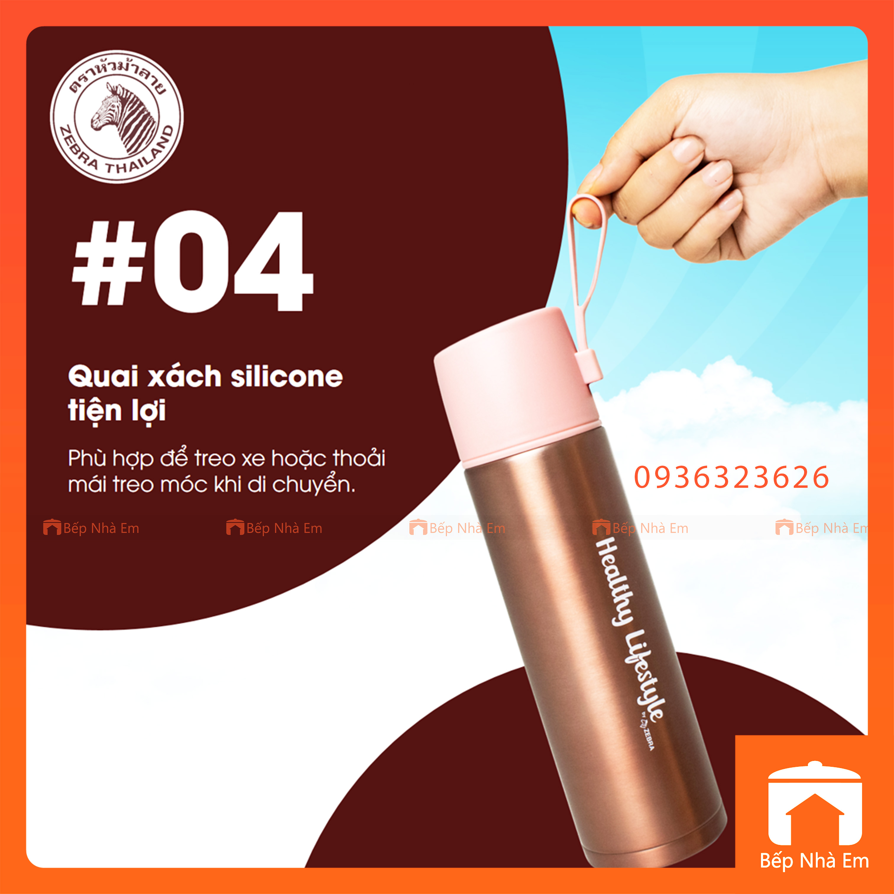 Bình Giữ Nhiệt ZEBRA Healthy Lifestyle 0.45L ( Inox 304) - 112669 - Hàng Nhập Khẩu Thái Lan