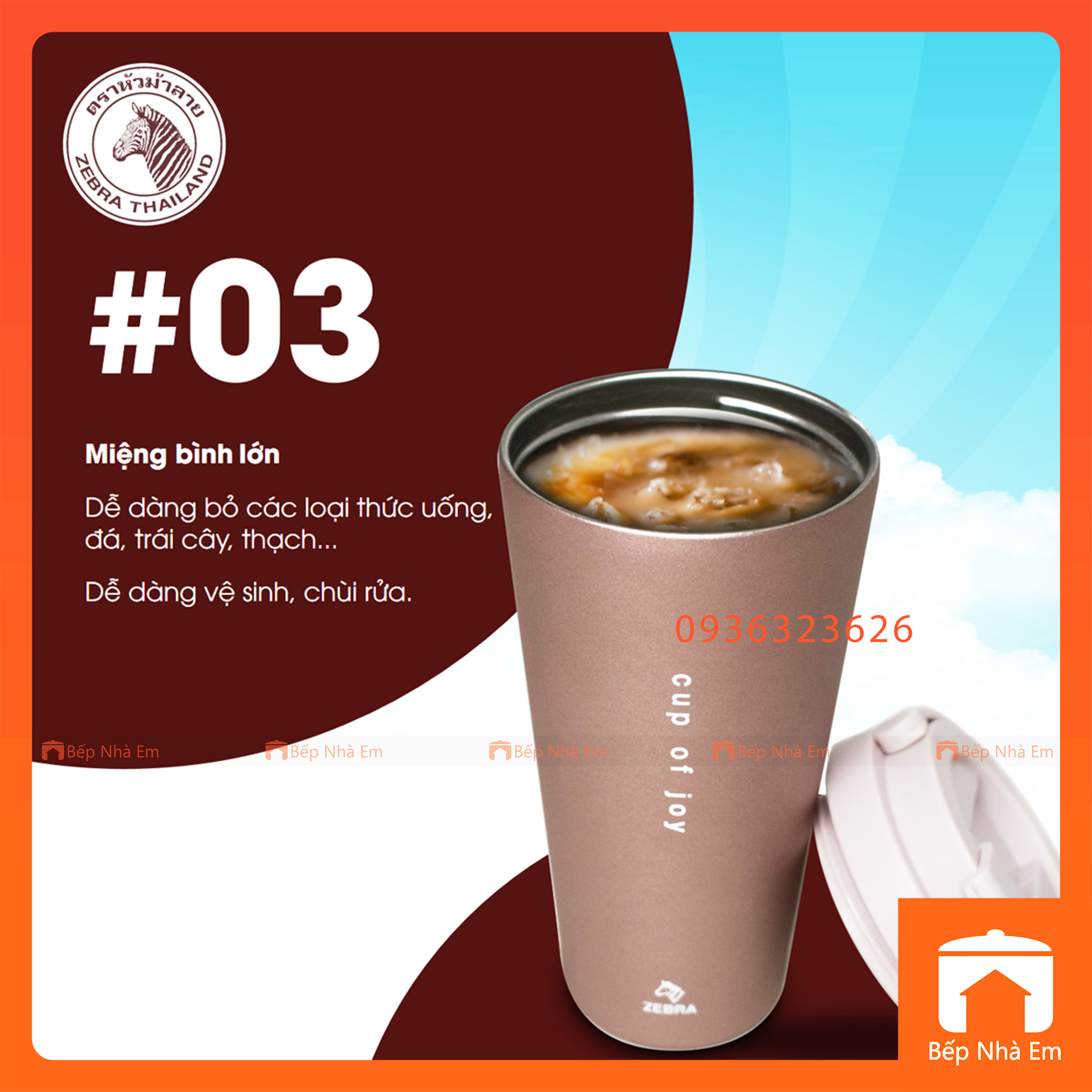 Bình Giữ Nhiệt ZEBRA Cappucinno 0.5L (Inox 304) - 112703 - Hàng Nhập Khẩu Thái Lan