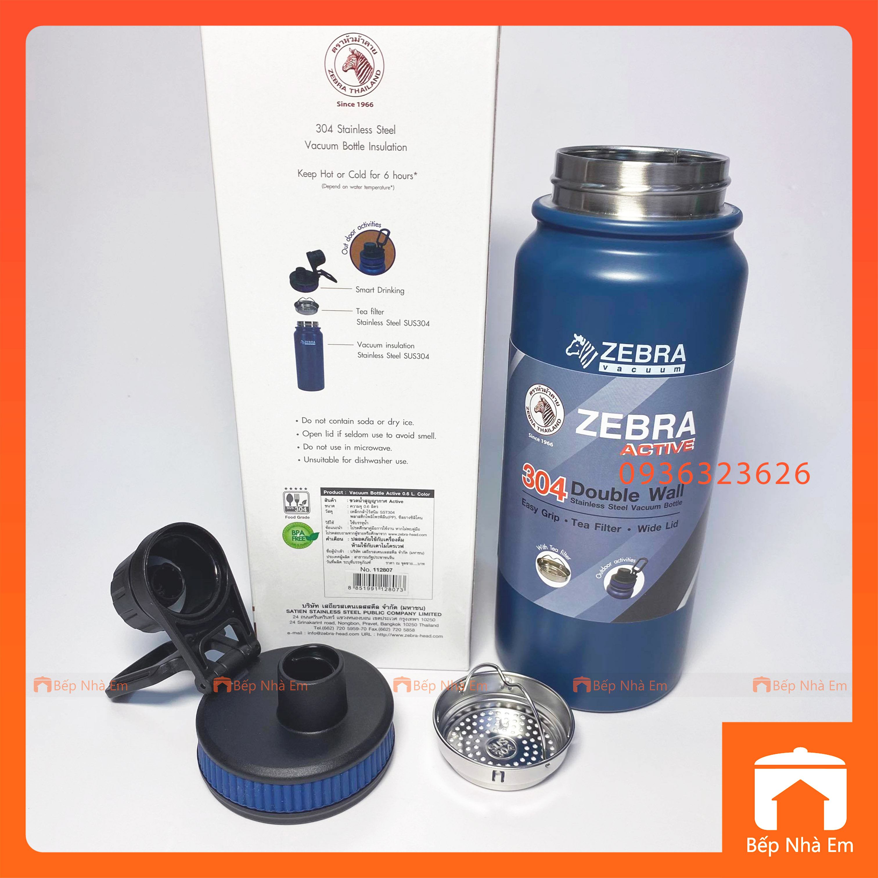 Bình Giữ Nhiệt ZEBRA Thể Thao Active 600ml Có Vỉ Lược - Hàng Nhập Khẩu Thái Lan